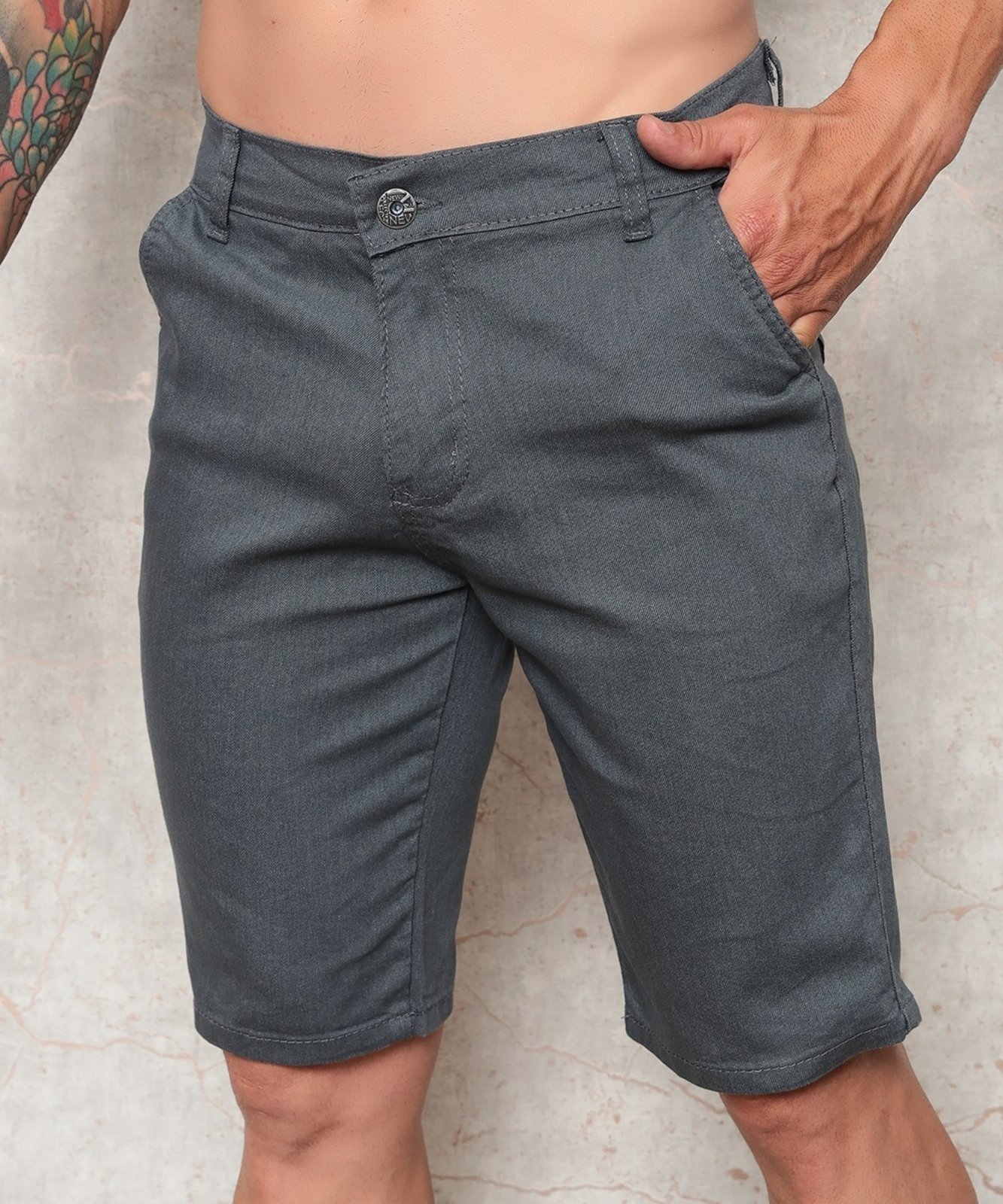 Bermuda Sarja Masculina Cinza-Grafite Estilo Renovado