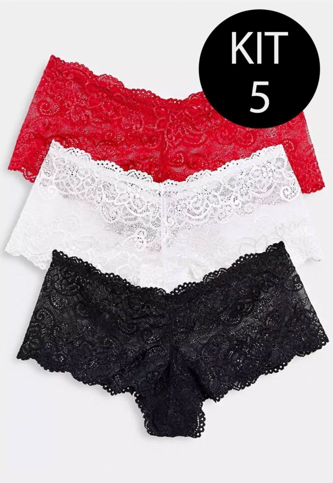 Kit 5 Calcinhas Caleçon Diluxo Renda