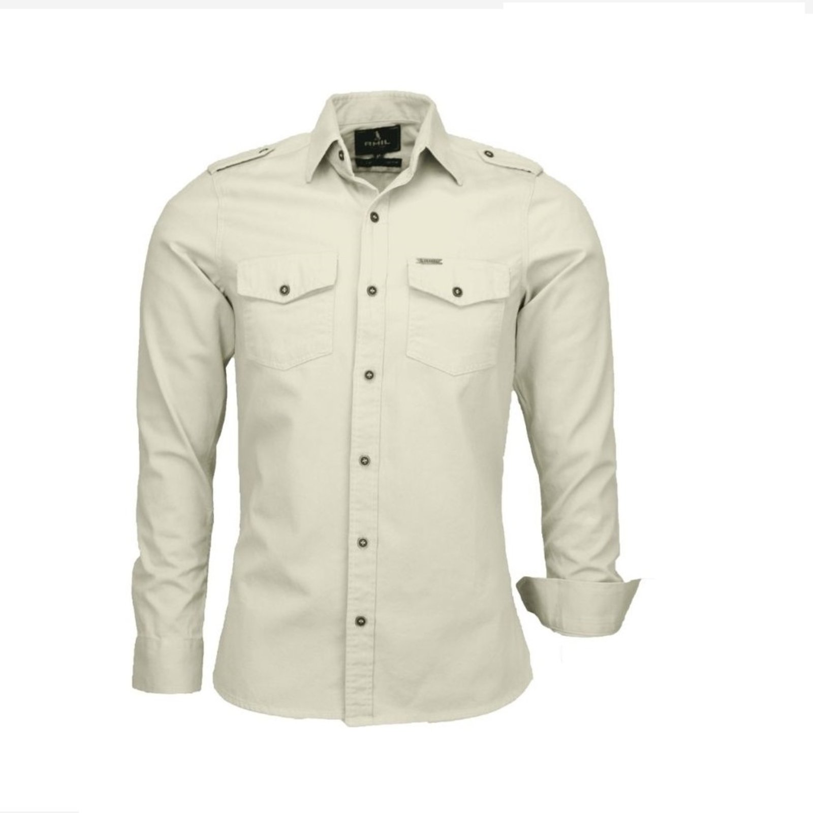 Camisa Social Manga Longa Original Amil Paris Estilo Militar Prata