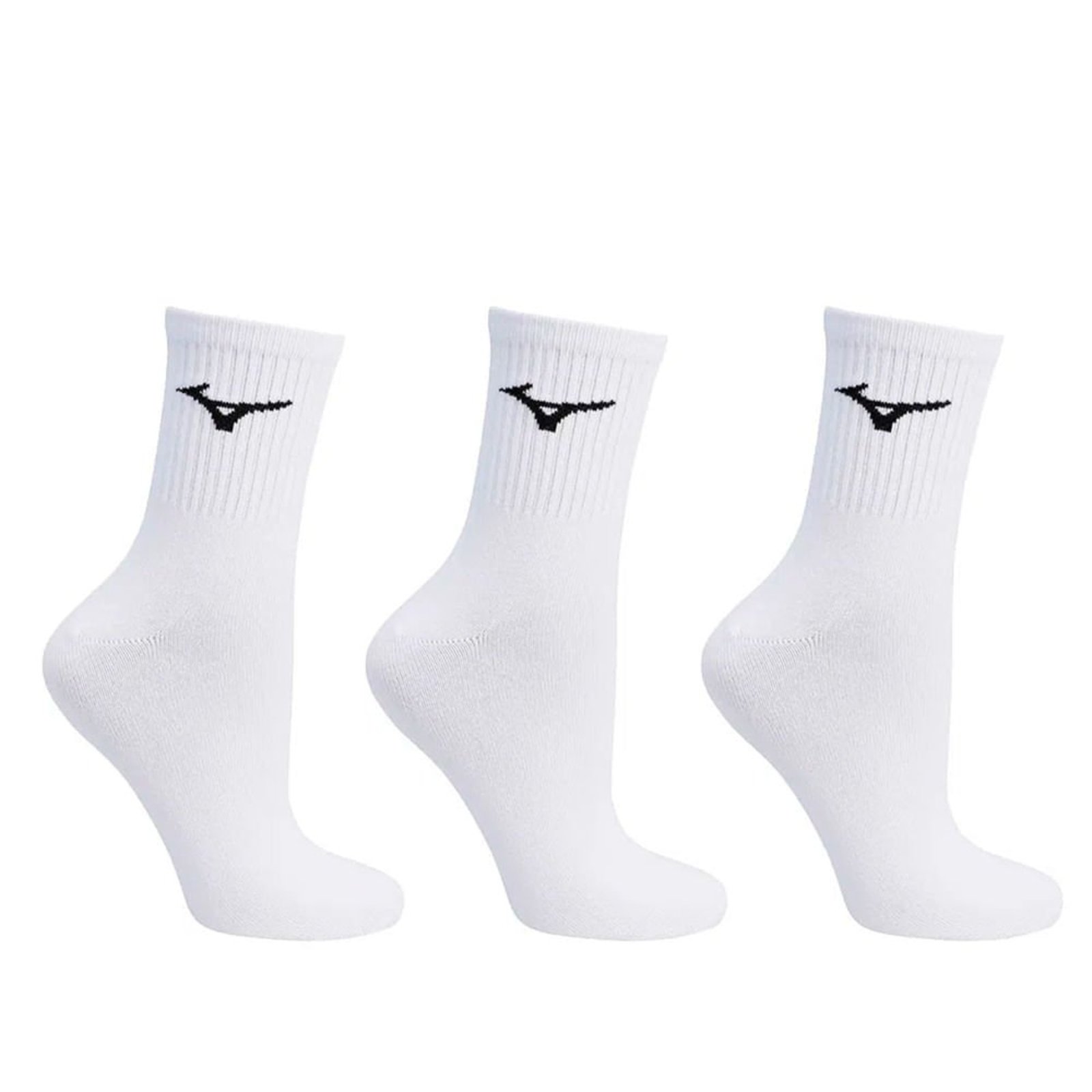Kit 3 Pares Meias Esportivas Mizuno Cano Médio Branco/Preto