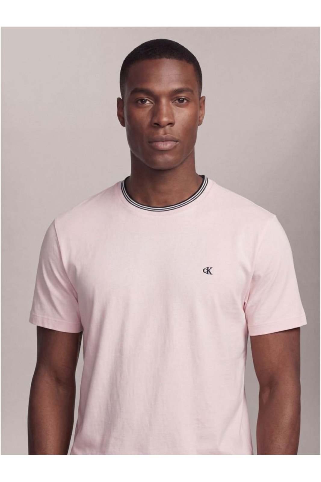 Camiseta Calvin Klein Gola Careca Manga Curta Jersey Tipped - Rosa Claro