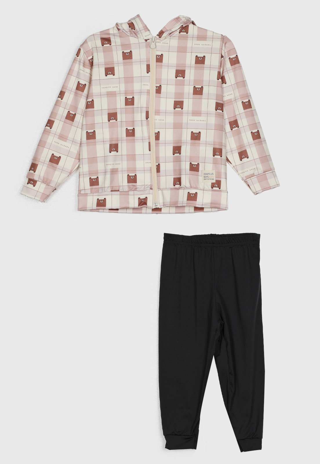 Conjunto Kamylus Com Capuz Xadrez Rosa