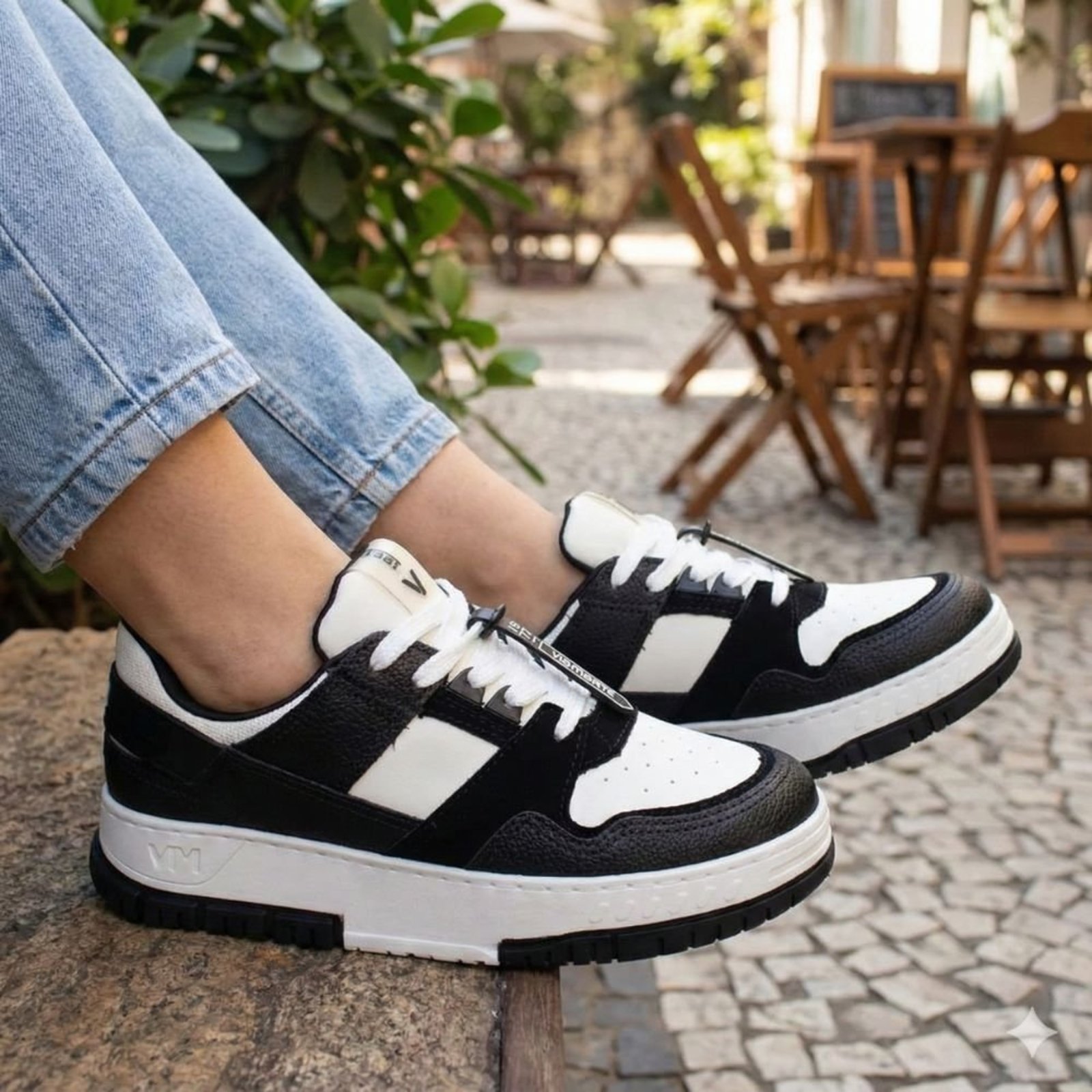 Tênis Feminino Via Marte Napa com Recortes Branco/Preto
