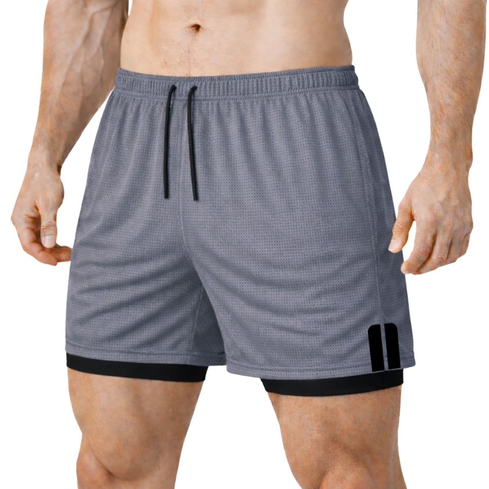 Short Treino Dry Fit Térmico 2 em 1 com Bolso para Celular e Porta-Toalha Calção Fitness Academia