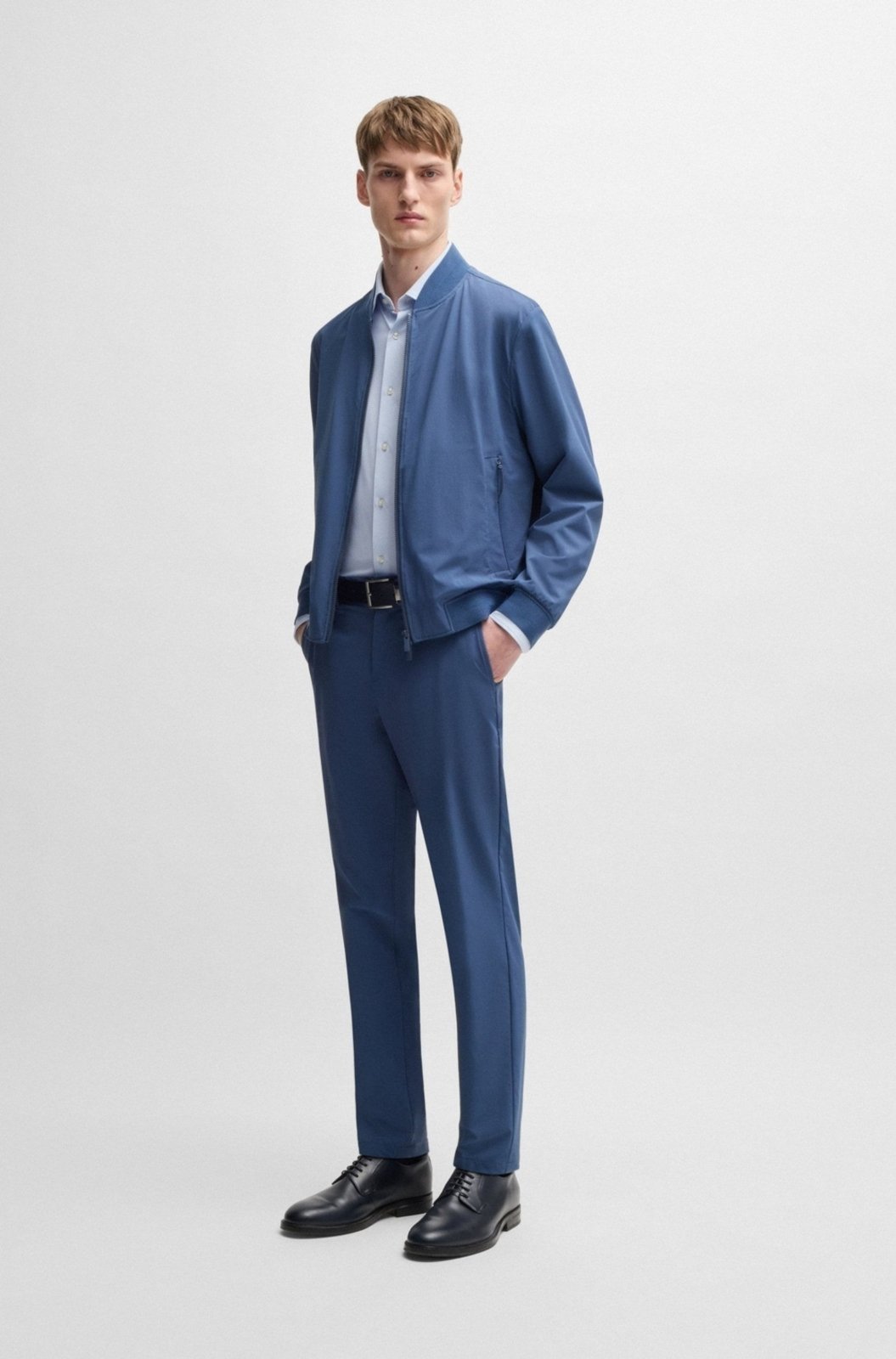 Vista 3 Camisa Slim-Fit Em Tecido De Performance Estruturado azul azul