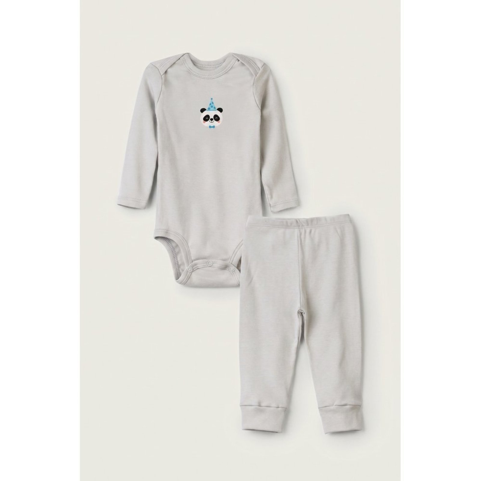 Infantil - Conjunto Body Longo e Calça do Papai Cinza Panda Aniversario