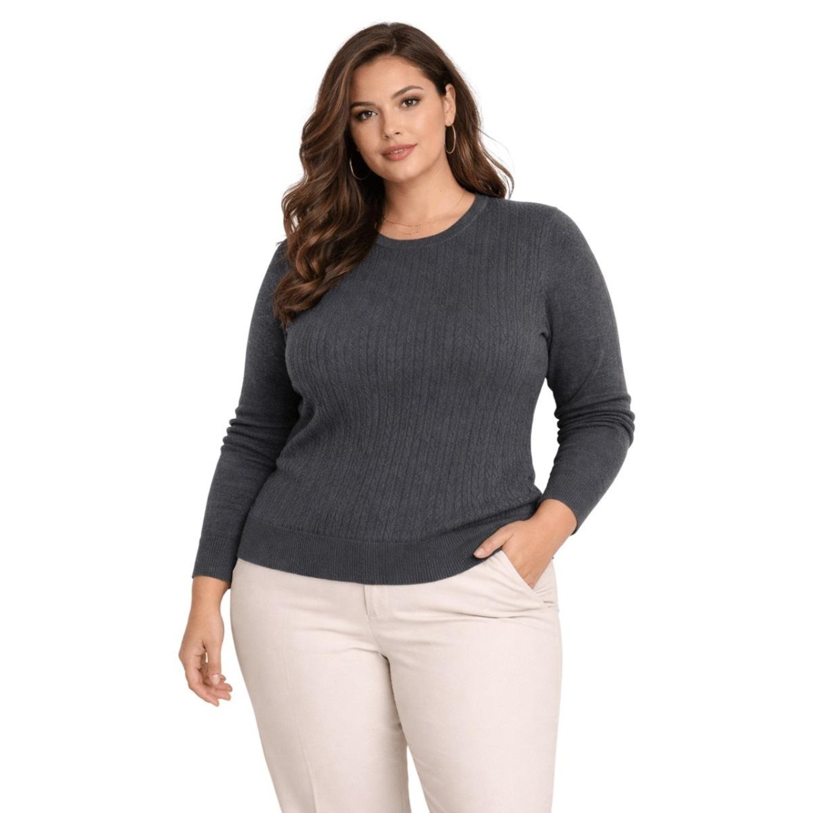 Suéter Tricô Feminino City Lady by Facinelli Plus Size 658140 Chumbo