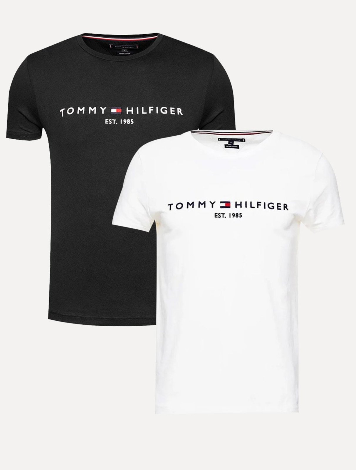 Kit Camisetas Tommy Hilfiger | Masculina Core Logo Tee Preta/Branca