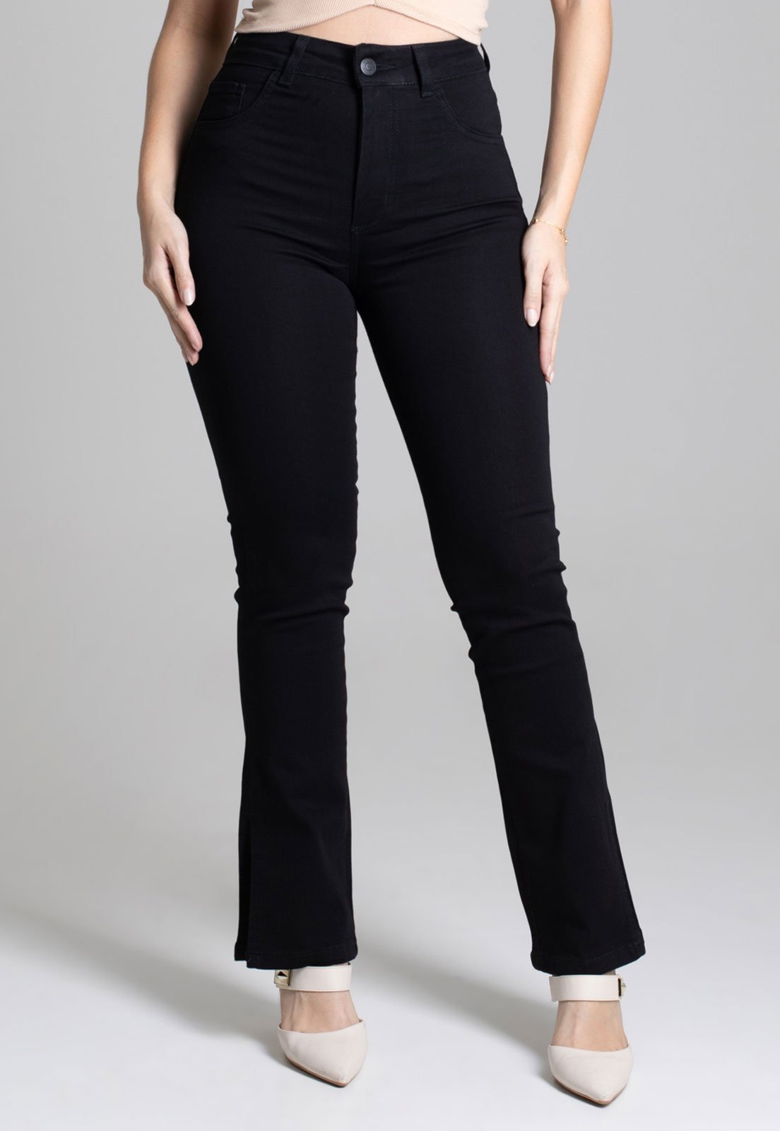 Calça Feminina Sawary Bootcut Cintura Alta Preta