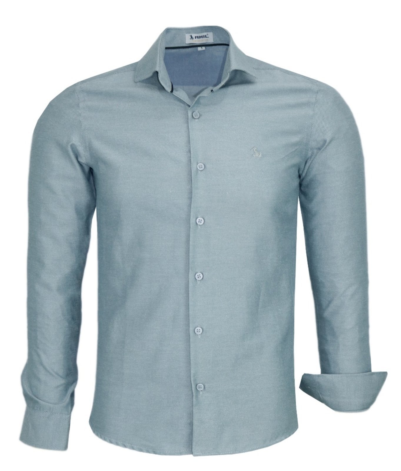 Camisa Social Amil Printer Slim Algodão/Poliéster Macia e Fácil de Passar Cinza