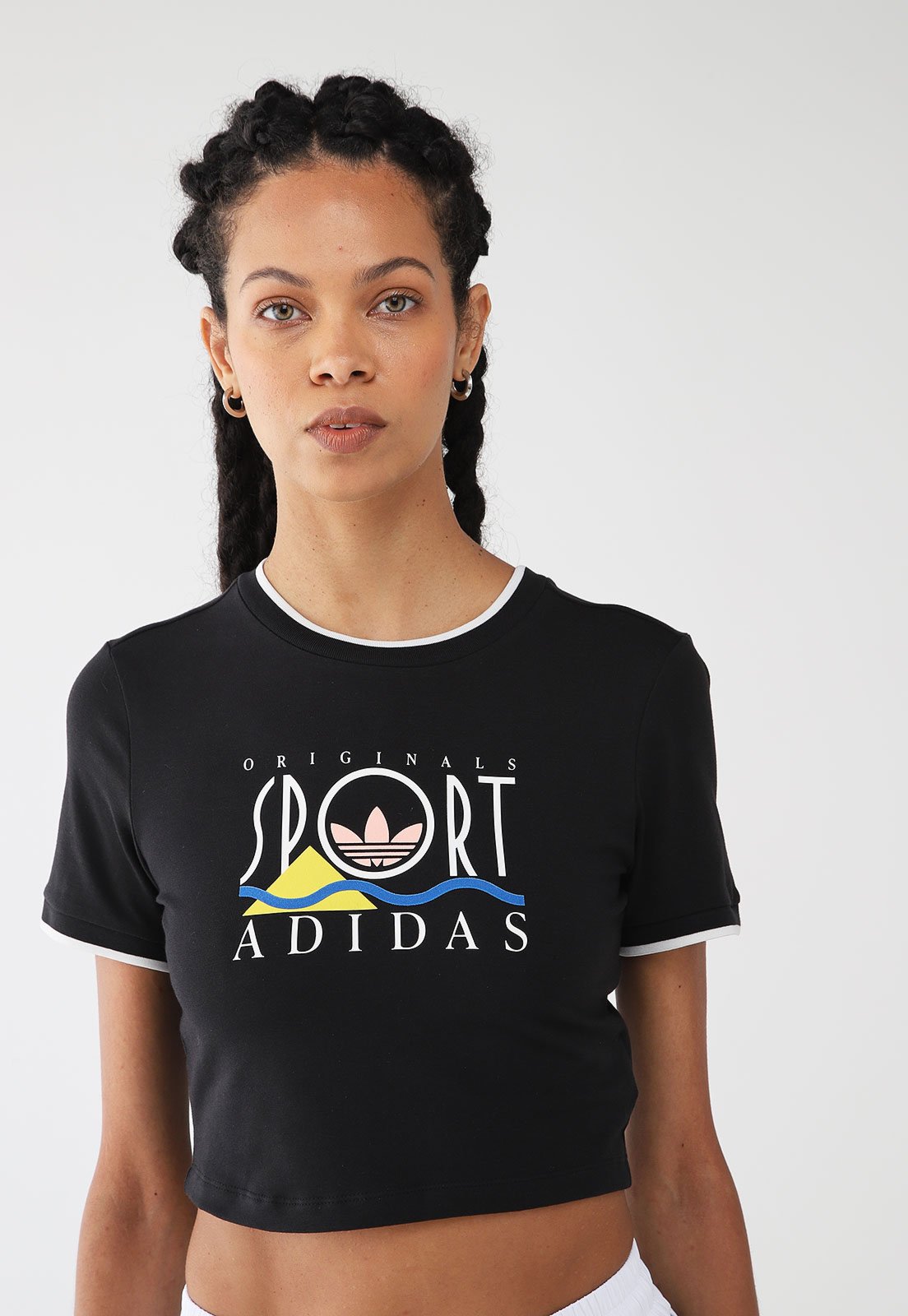 Top Cropped adidas Originals Reto Graphic Bby Tee Preta