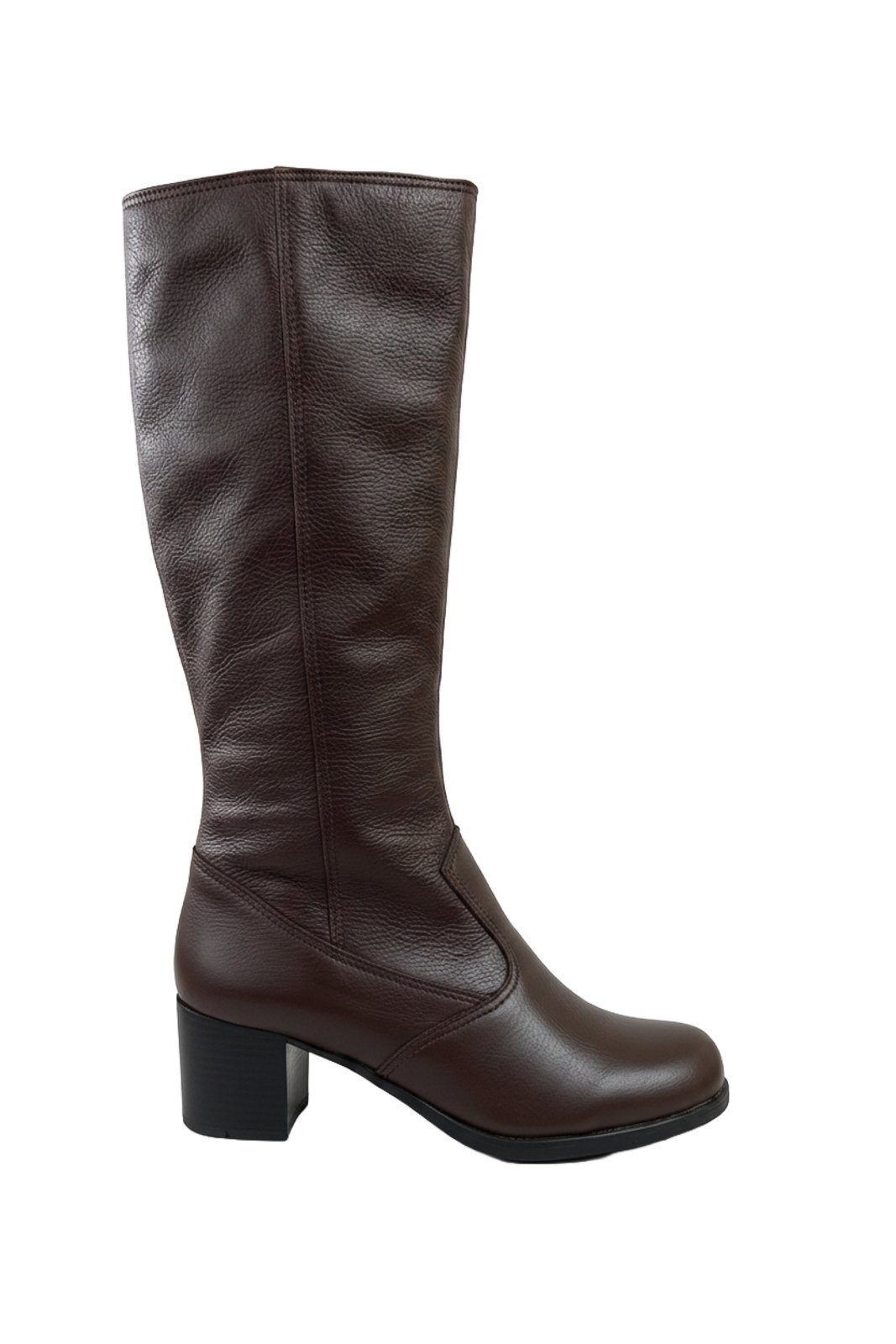 Bota em couro feminina cano longo salto médio 0280 - Café