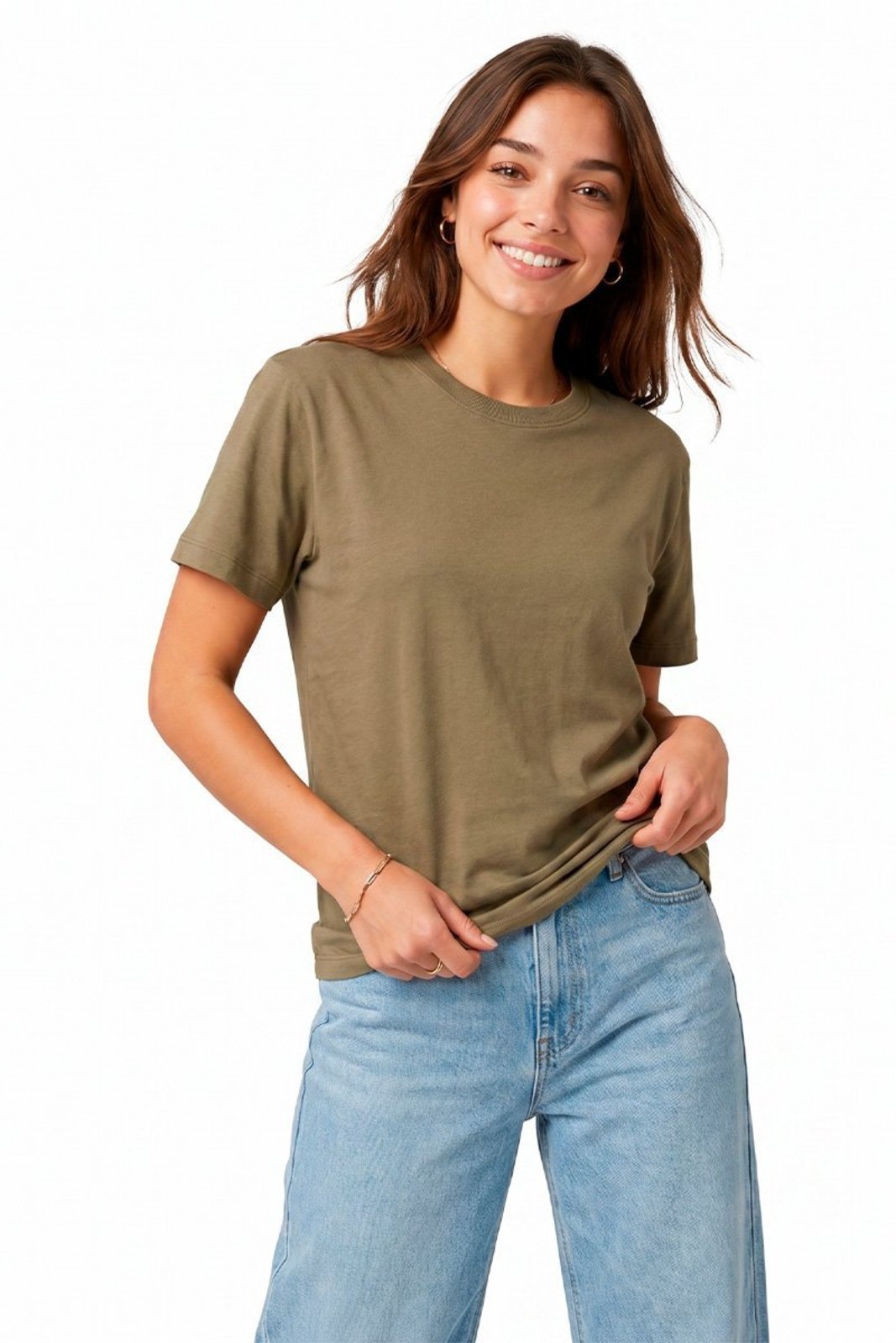 T-shirt Feminina Cianitas Caqui Lisa