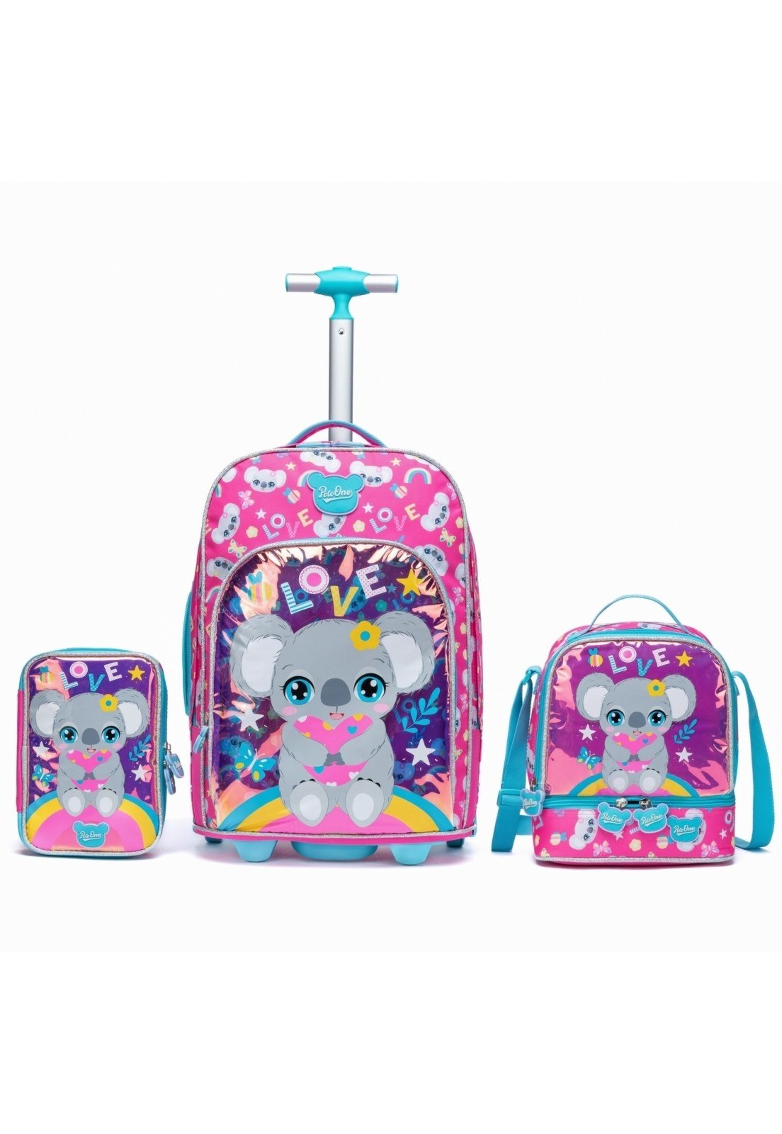 Infantil - Kit Mochila Estojo Lancheira Coala Menina Escolar Polo One