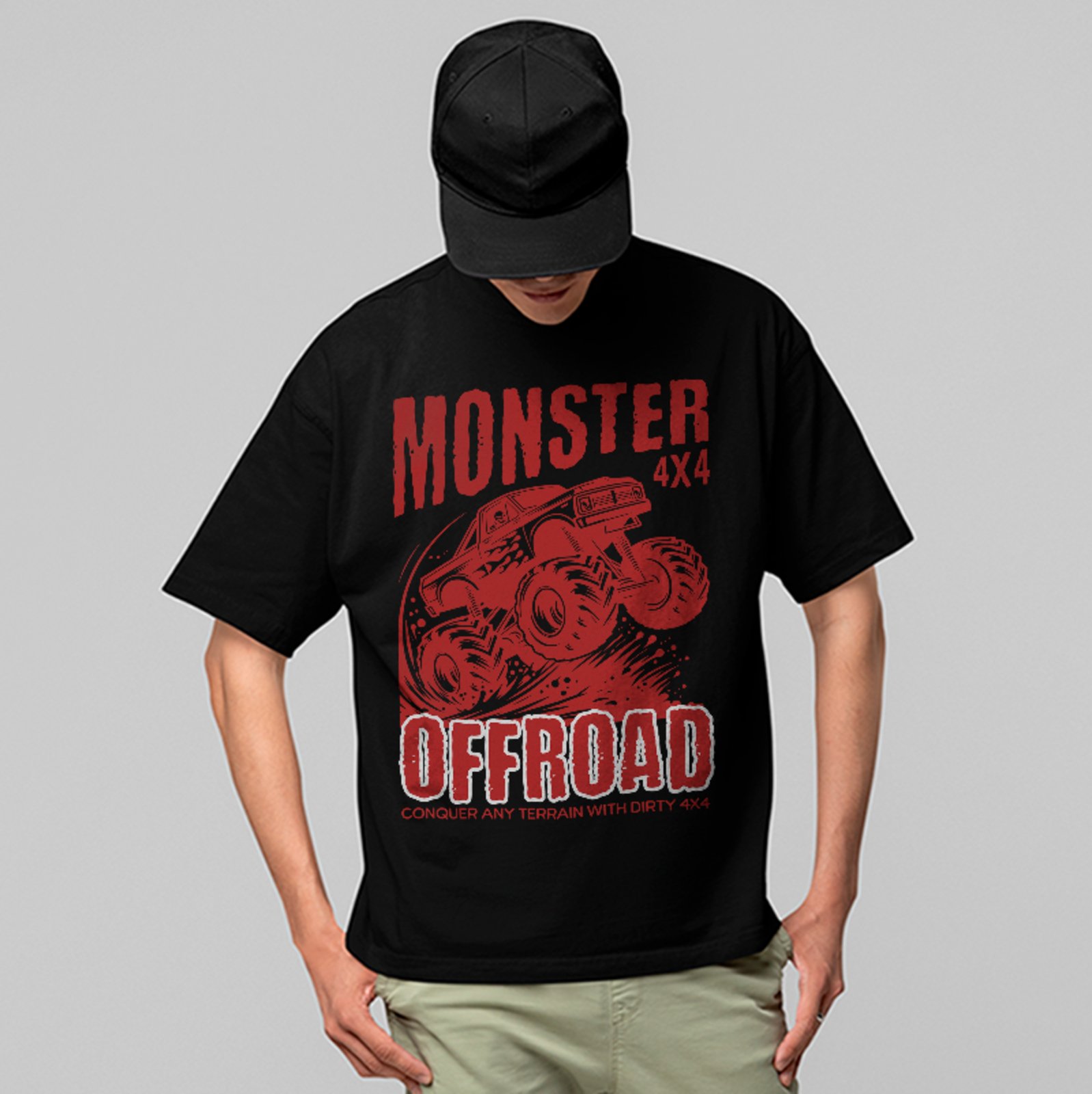 Camiseta Oversized Monster Truck Off Road 4x4 Aventura Unissex Preto