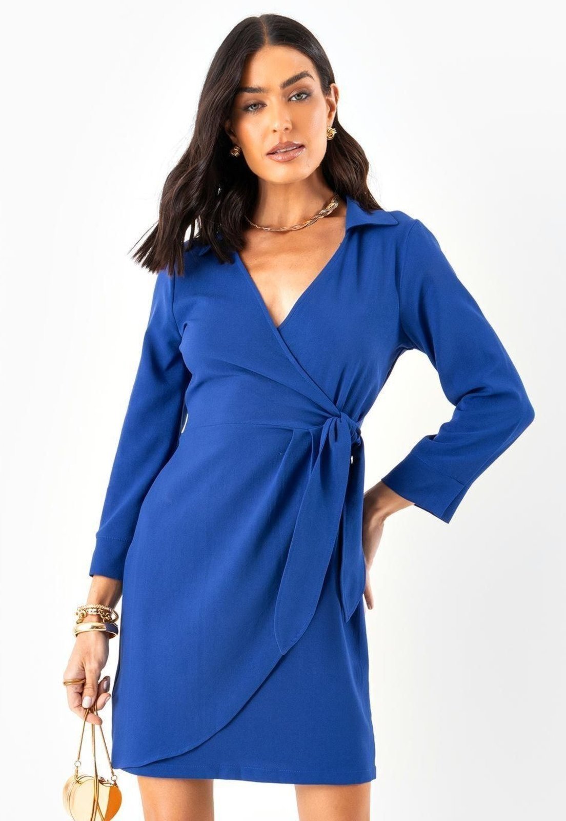 Vestido Em Crepe Plano Azul Quintess