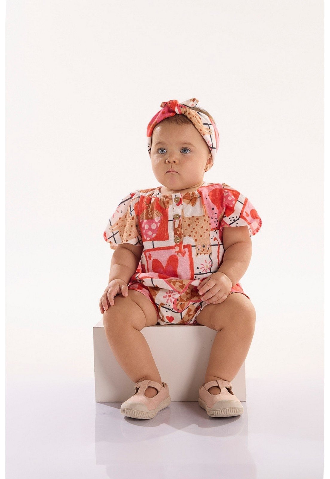 Infantil - Macaquinho Gatinhos para Menina em Viscolinho Três e Já Off-White