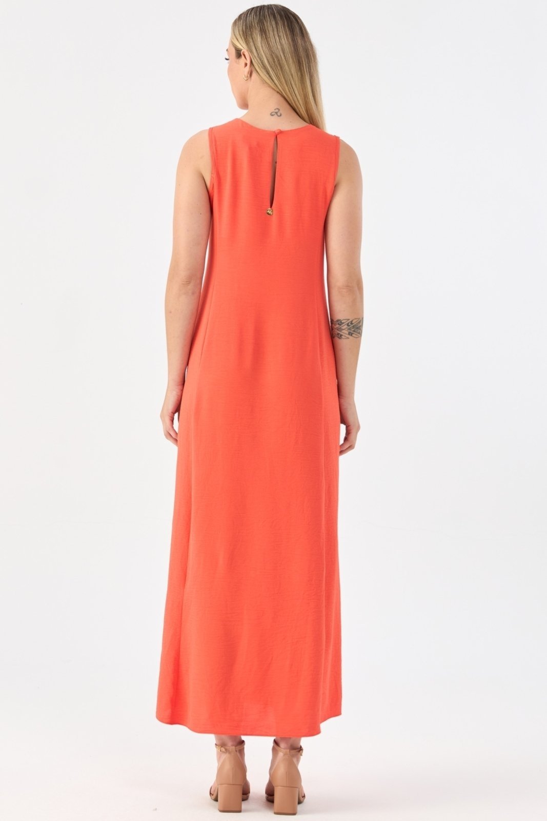 Vestido Midi PKS Alças Largas Com Cinto Laranja