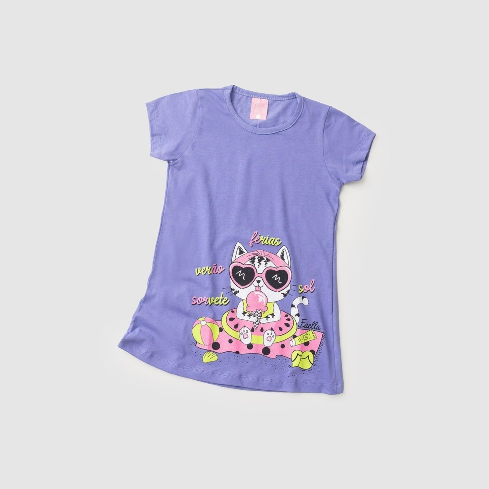 Vista 3 Infantil - Vestido Verão Feminino Gatinha de Oculos Mega - Lilás Mega Kids unico Mega Kids unico