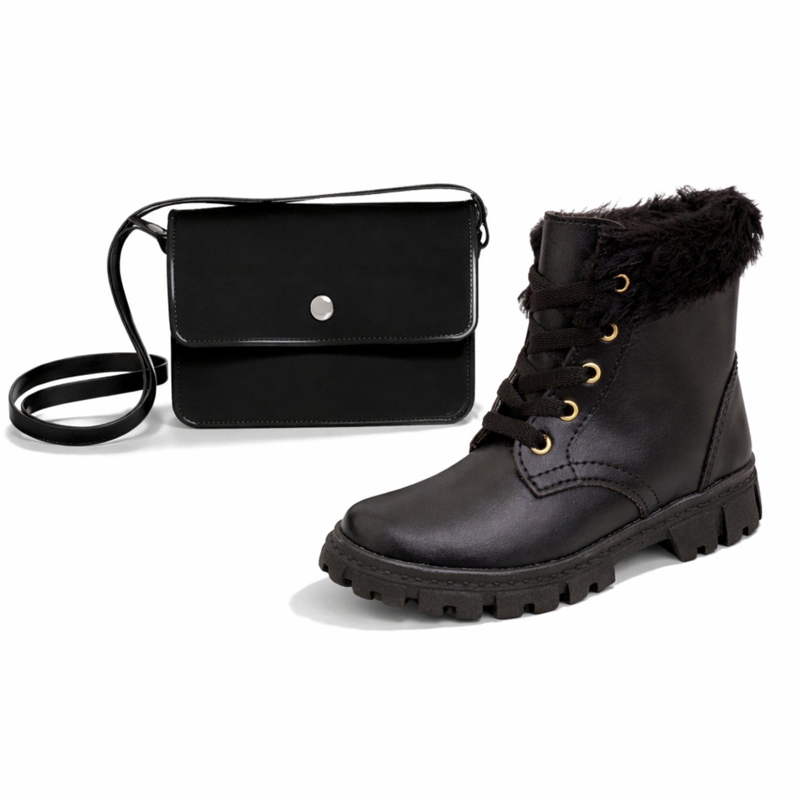 Infantil - Kit meninas bota coturno confortável + bolsa transversal moderna modinha para meninas