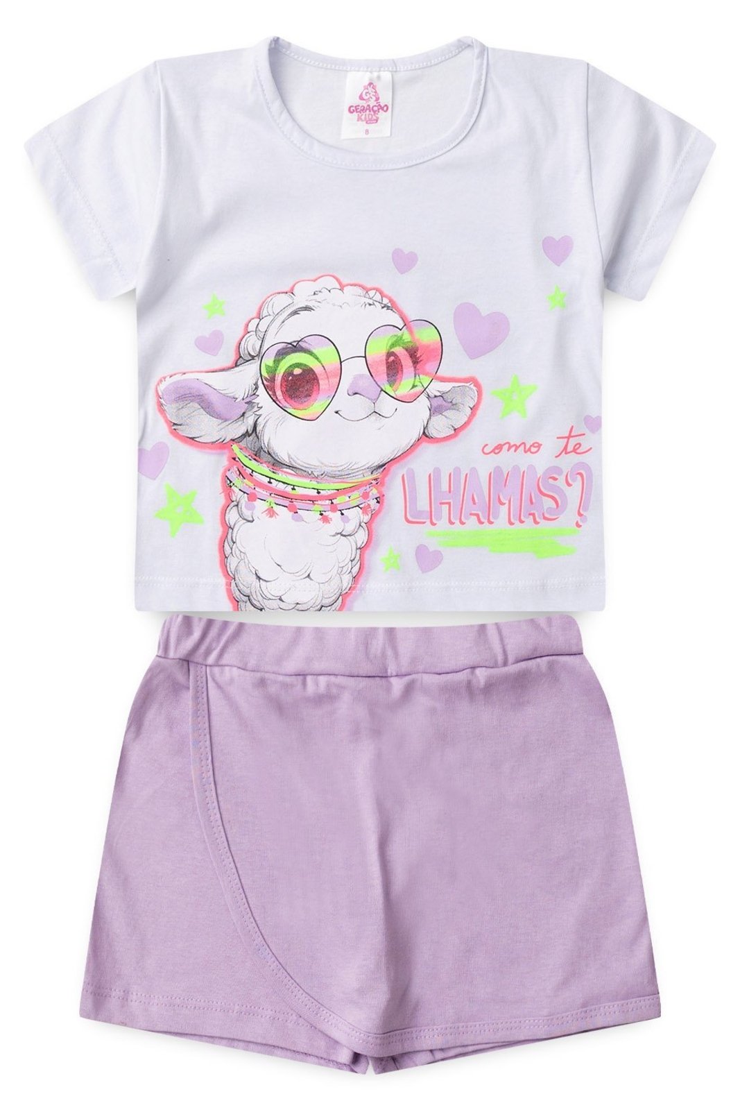 Infantil - Conjunto de Verão para Menina Blusa Cropped e Shorts Ovelhinha - GKS