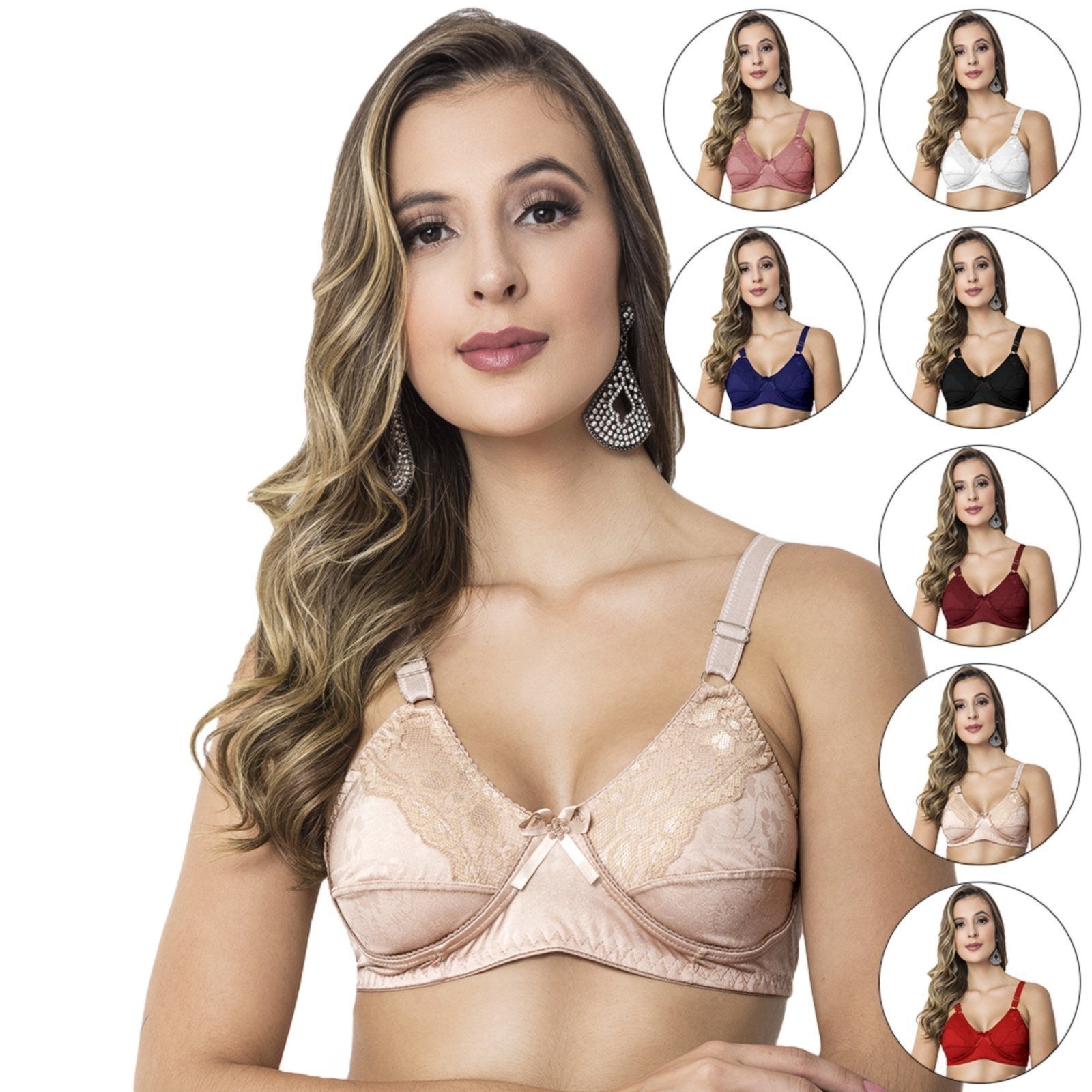Kit 3 Sutiãs Tetê Variedades Soutien Reforçado Básico Sem Aro Rendado Multicolorido
