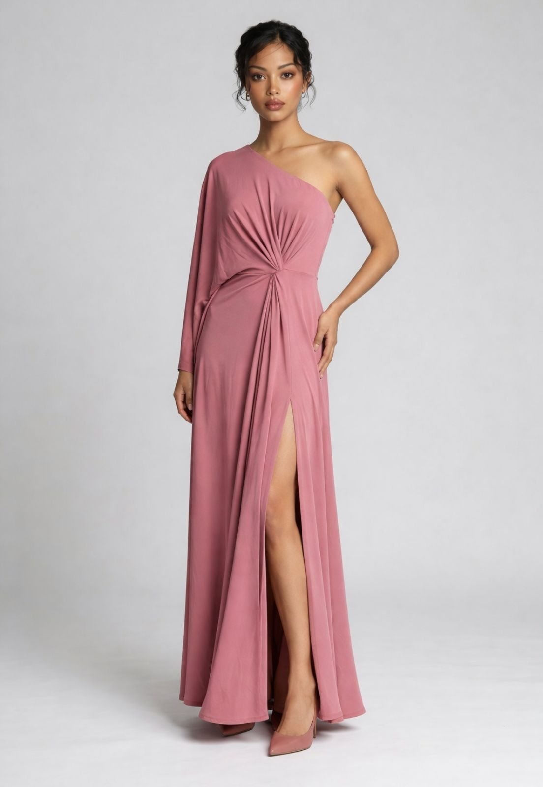 Vestido Feminino Longo Ombro Capa - Rosê