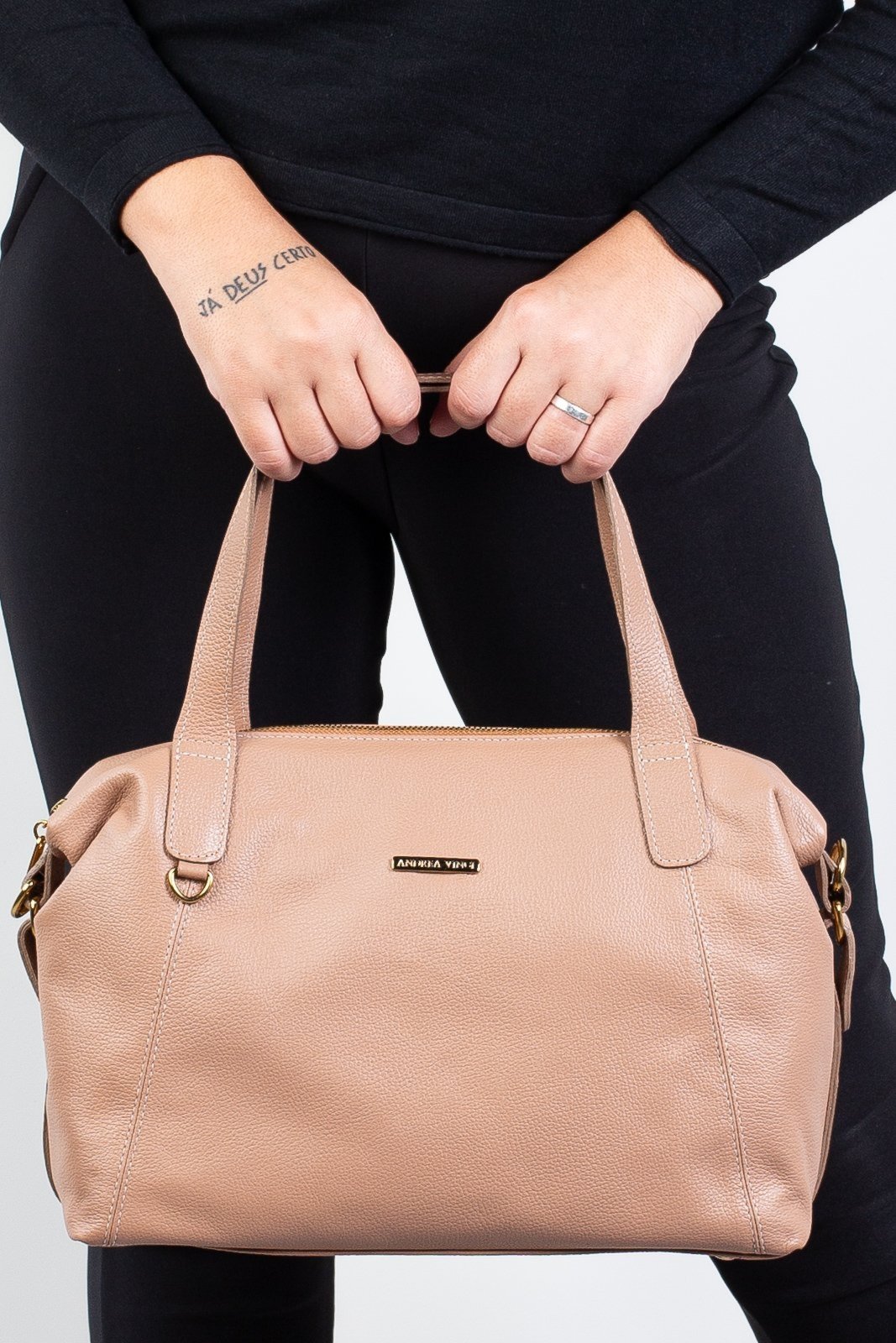 Bolsa de couro liso grande Aurora - Bege