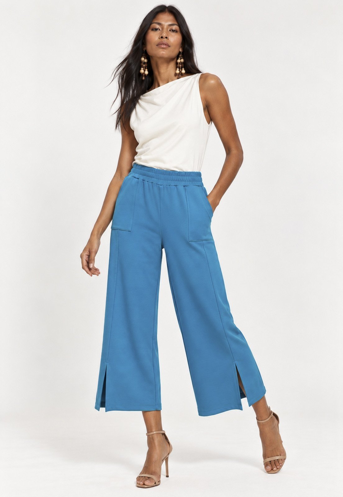 Calça Amazonia Vital Pantacourt Malha Encorpada Azul Mururé