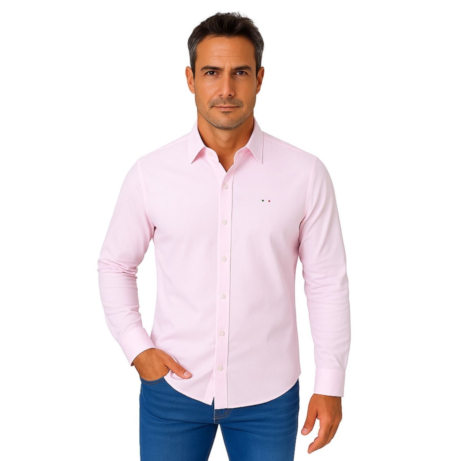 Camisa Social Masculina FMF Rosa Itália Premium Slim Fit Manga Longa