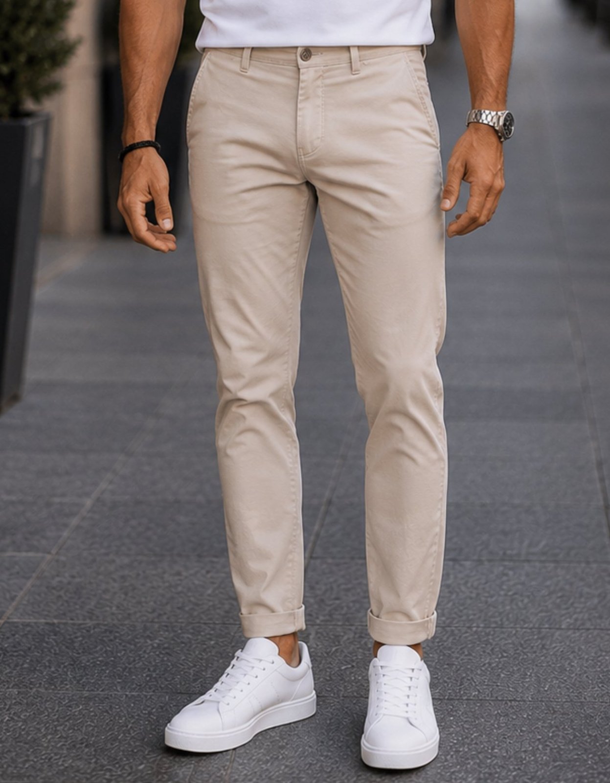 Calça Masculina Reduzy Sarja Alfaiataria Slim Areia