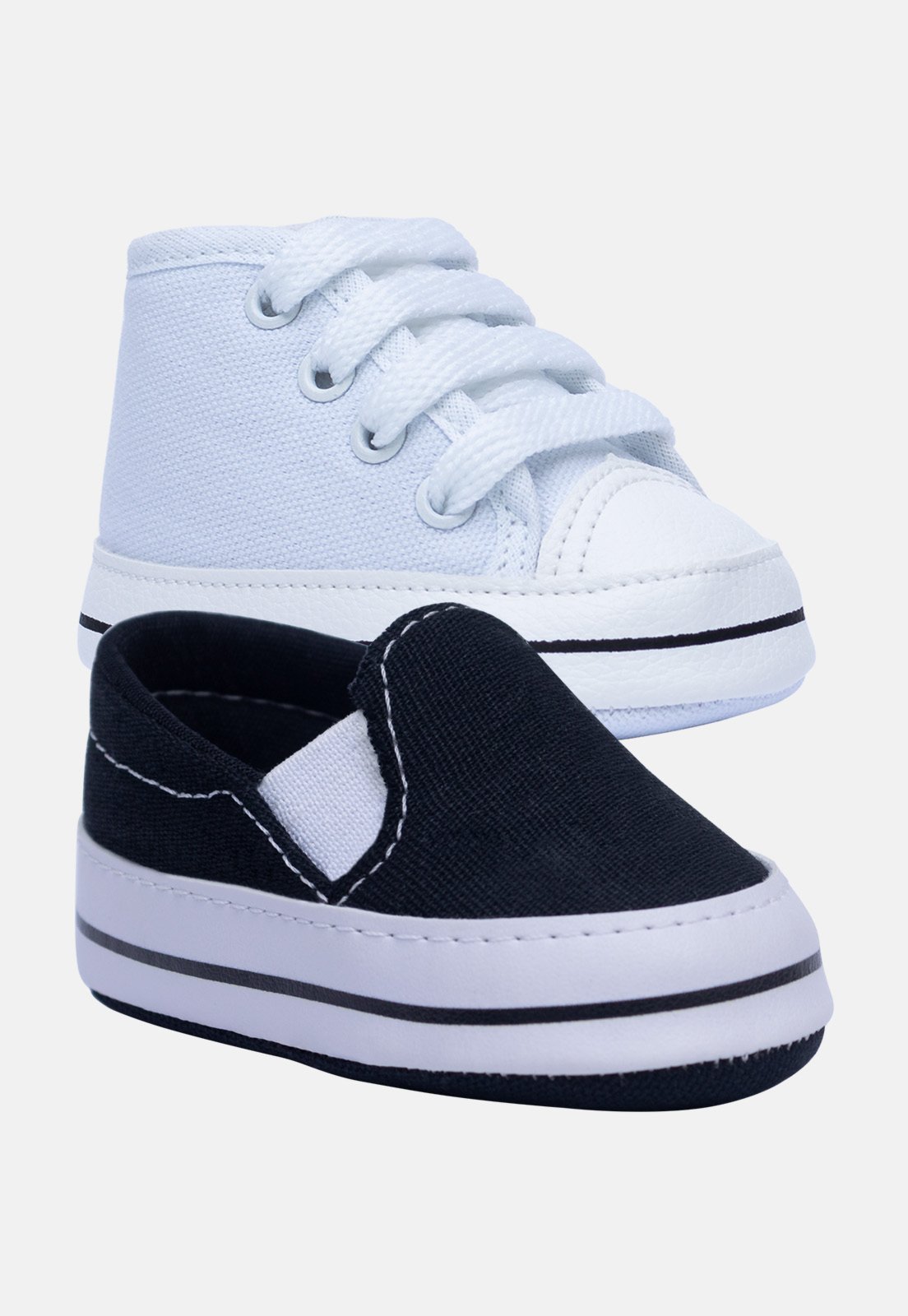 Vista 2 Infantil - Kit 2 Sapatinho de Pópidi Tenis e branco/preto Pópidí branco/preto