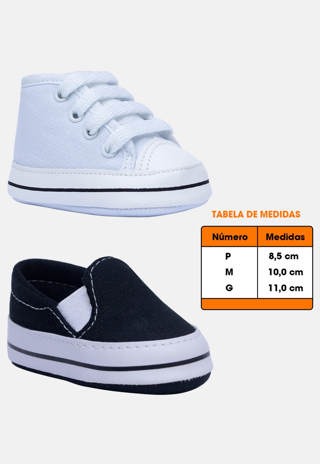 Vista 3 Infantil - Kit 2 Sapatinho de Pópidi Tenis e branco/preto Pópidí branco/preto