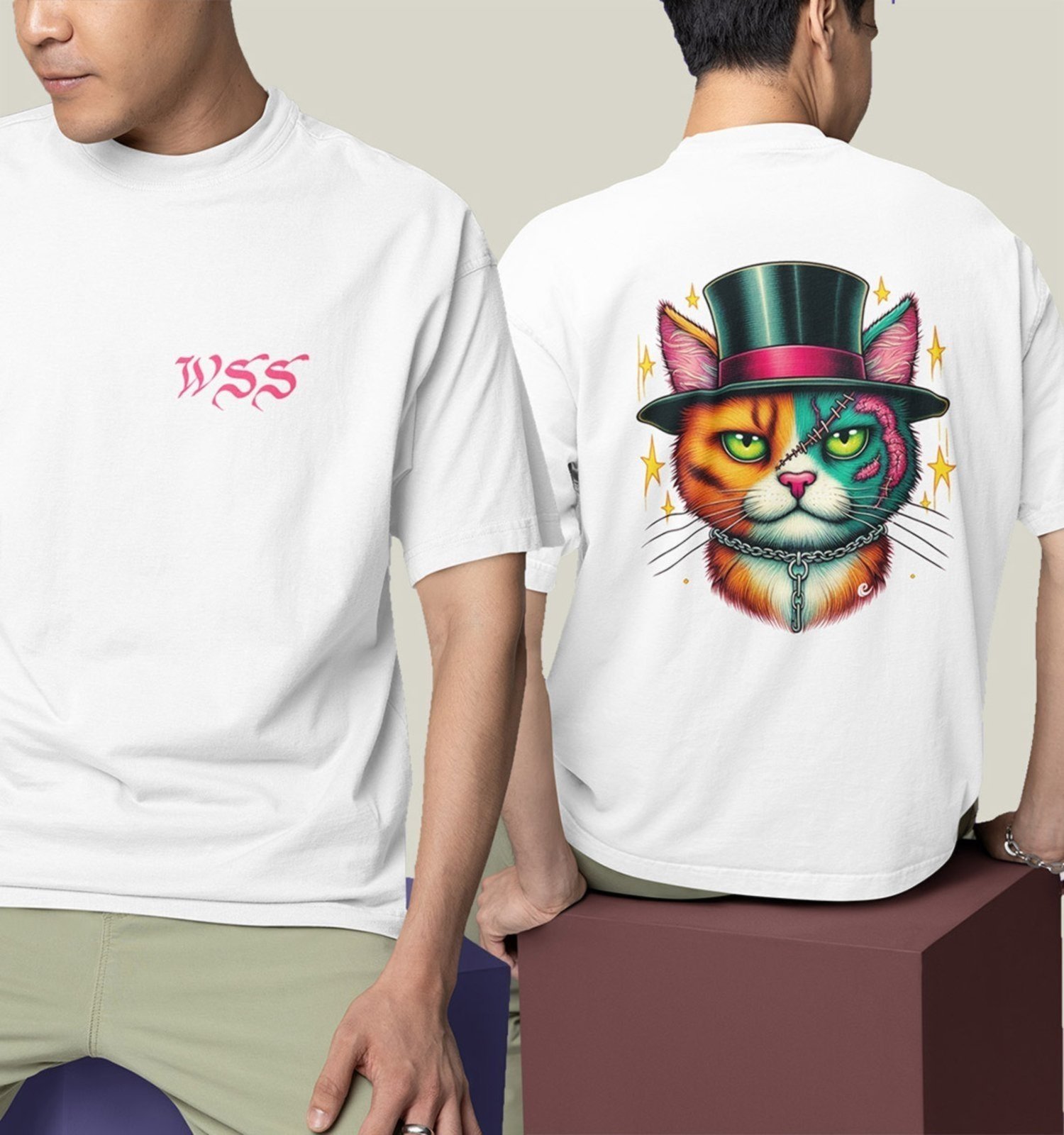 Camiseta Oversized Masculina Branca Algodão Prime WSS Scarcat Branco