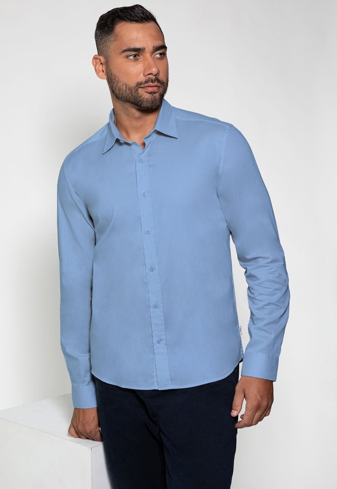 Camisa Guess Basica Manga Longa Azul Claro