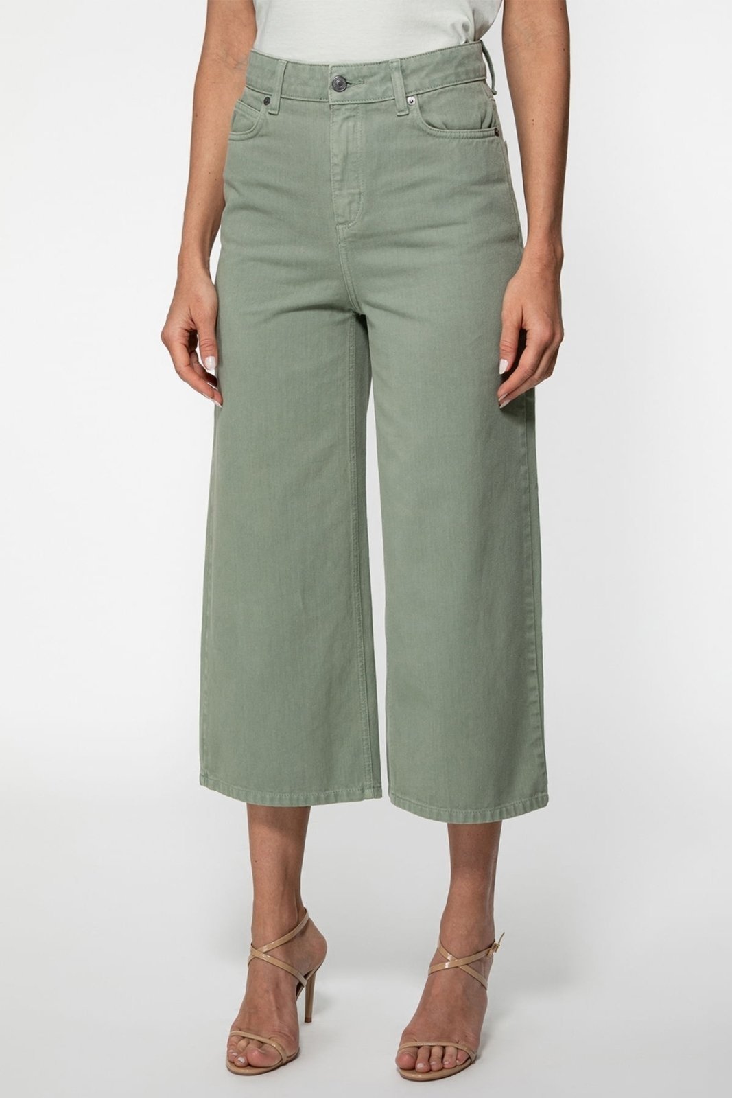 Calça Sarja Guess Wide Leg Cropped Verde Musgo