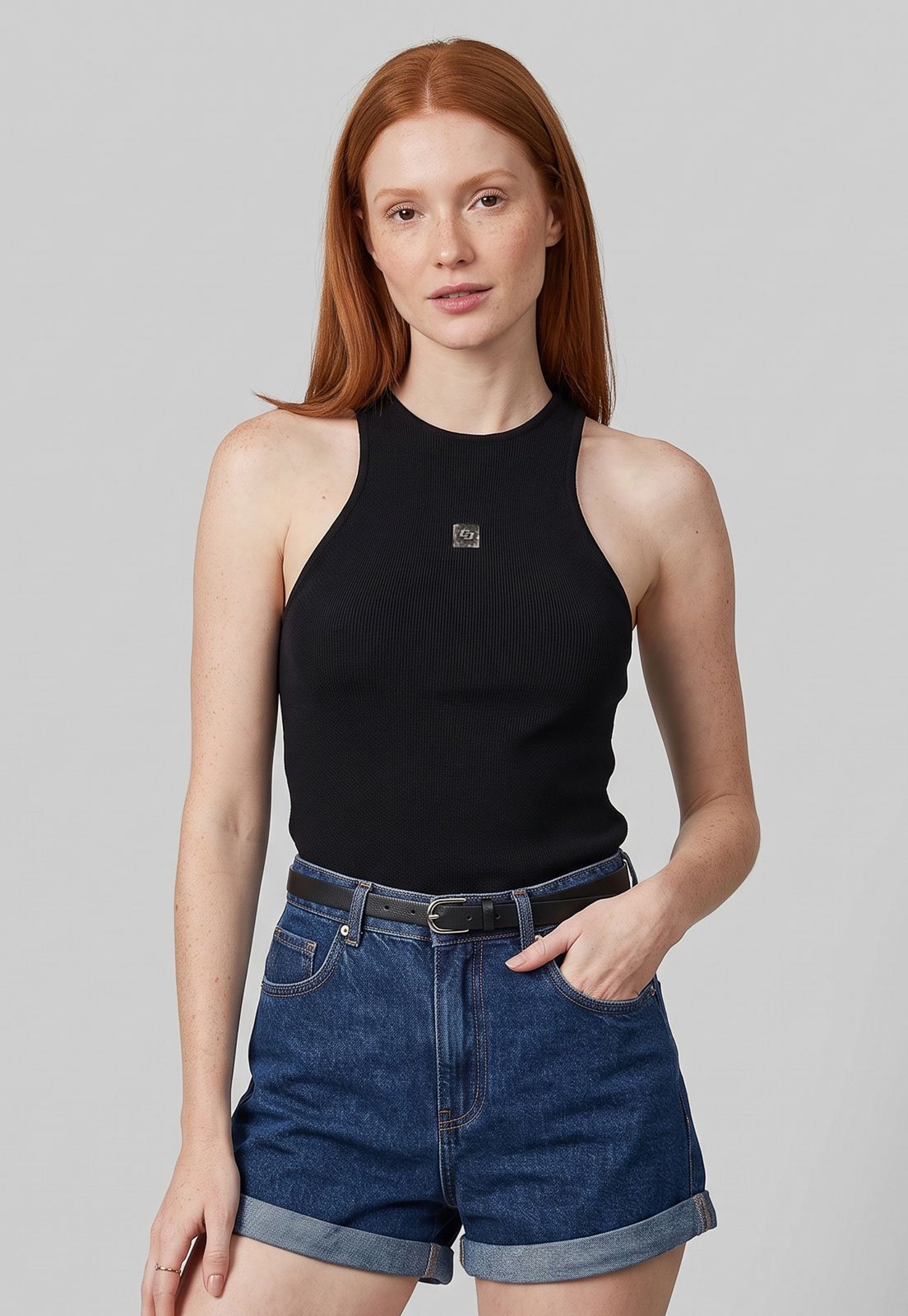Regata Feminina Colcci Gola Redonda Preta