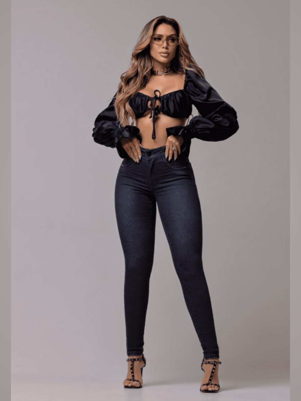 Calça Jeans Panicat Modeladora Cigarrete Com Strass Na Lateral Azul Escuro – PN001100