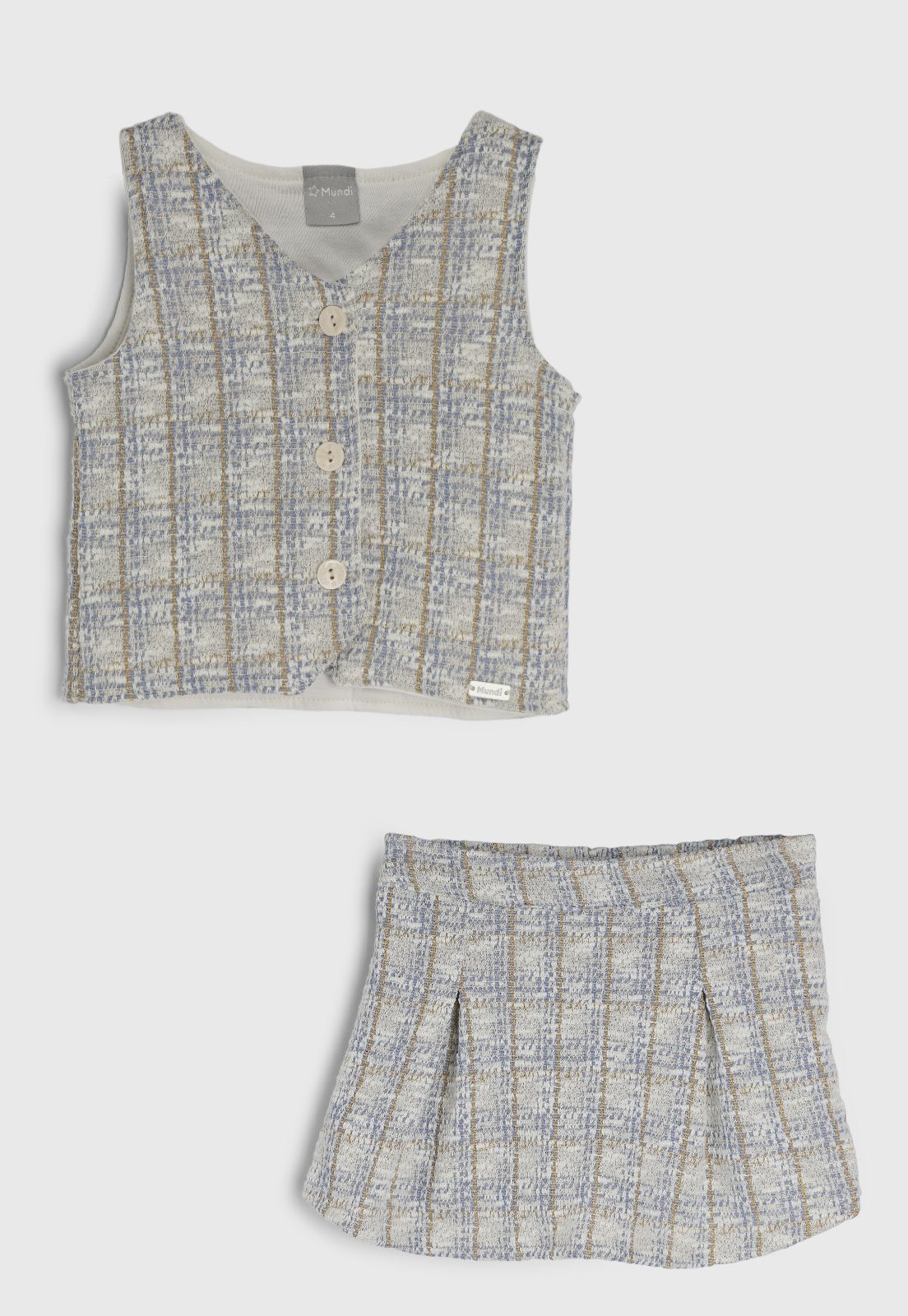 Infantil – Conjunto 2pçs Manga Curta Brandili Mundi Xadrez Off-White