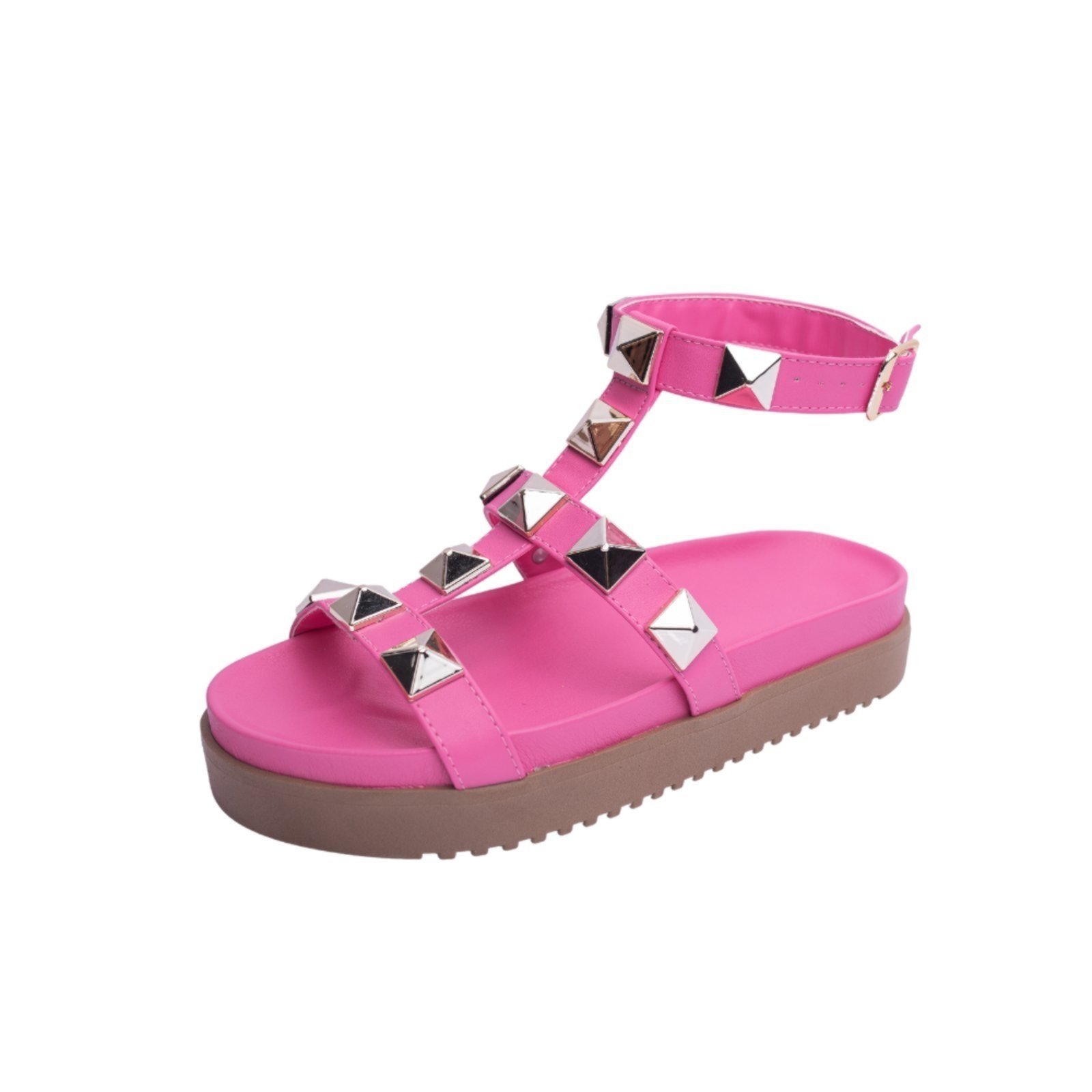 Papete Rasteira Sandalia Rosa Piramide Sola Alta Kuento Shoes