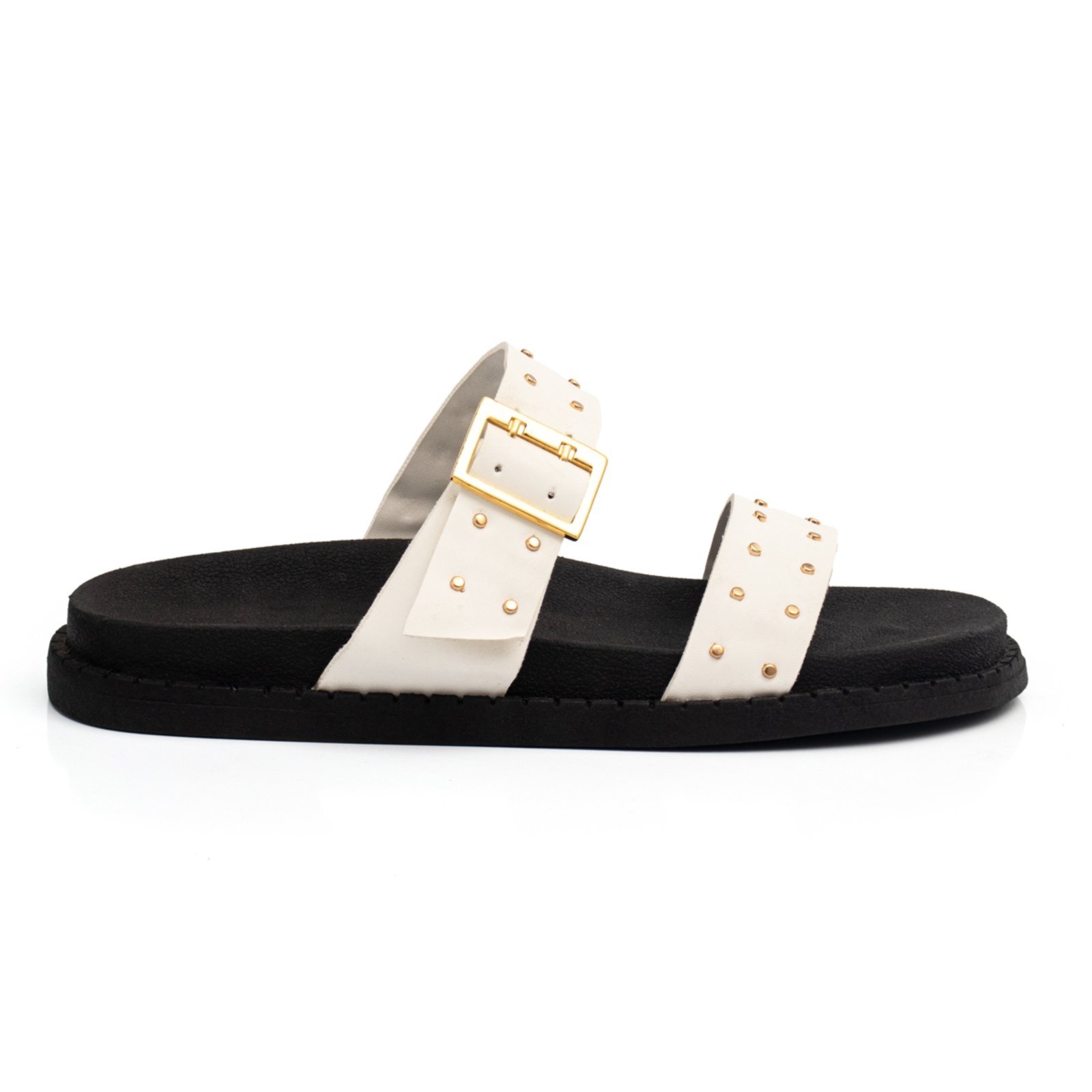 Vista 3 Sandália Feminina Papete Flatform Off White Fivela Metal Macia Confortável Resistente Viteri off-white white Viteri off-white white