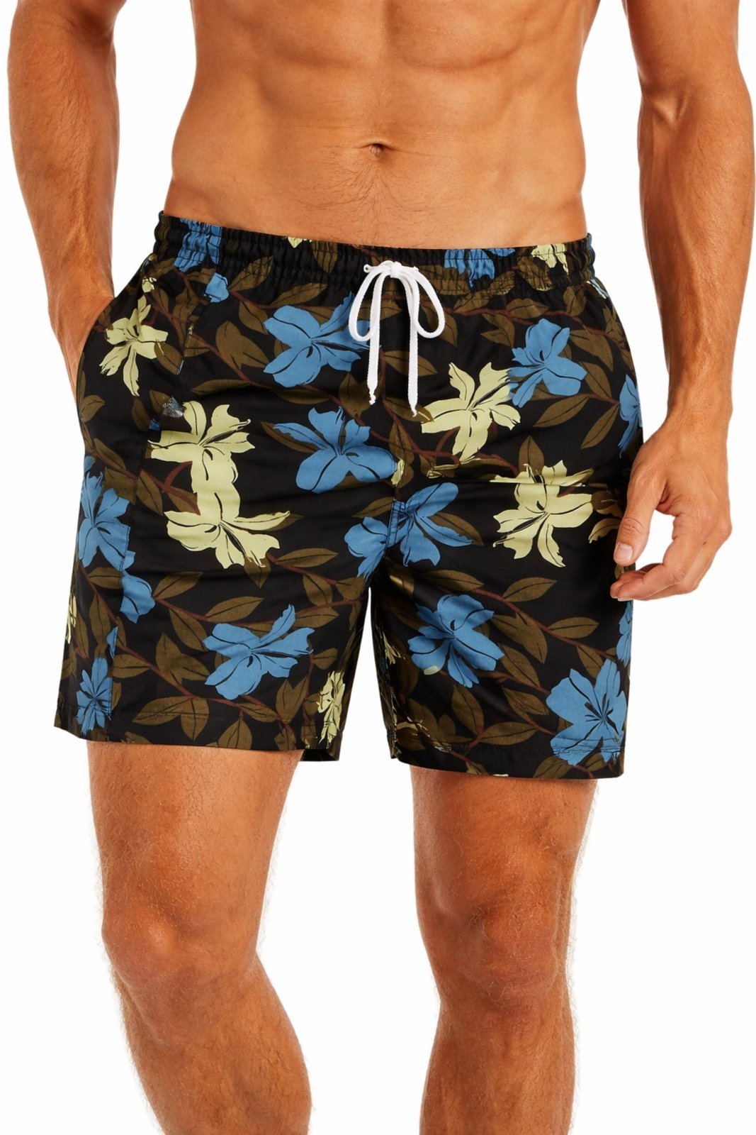 Short Floral Estampado Calção elastano P M G Gg Verão Preto