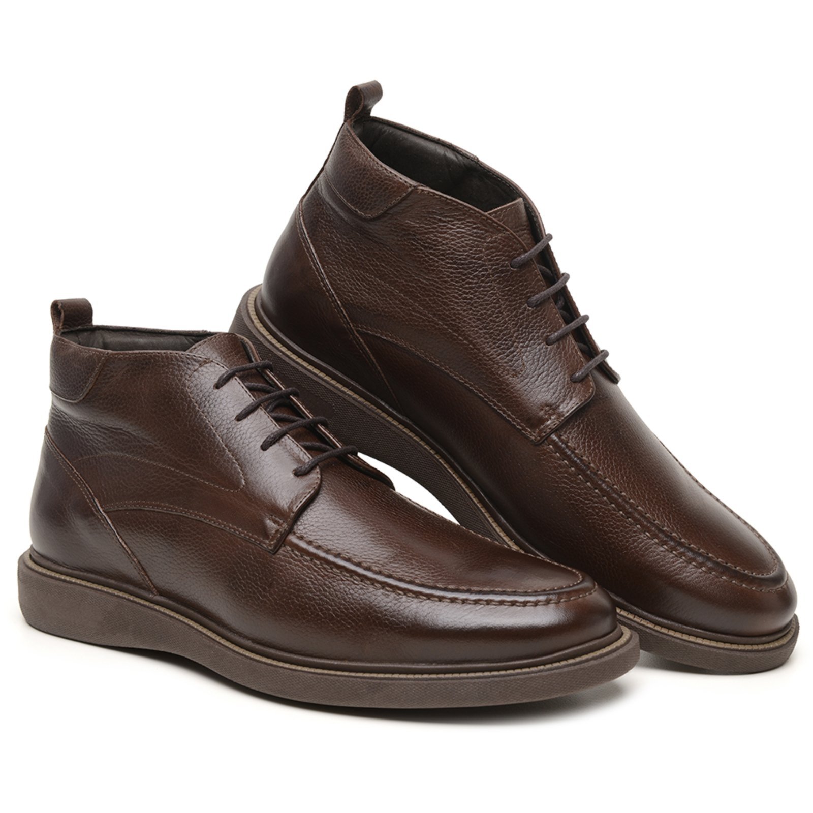 Sapato Masculino Casual Veritimo Bota Cano Baixo Em Couro Brogue Urbana Confortável Café