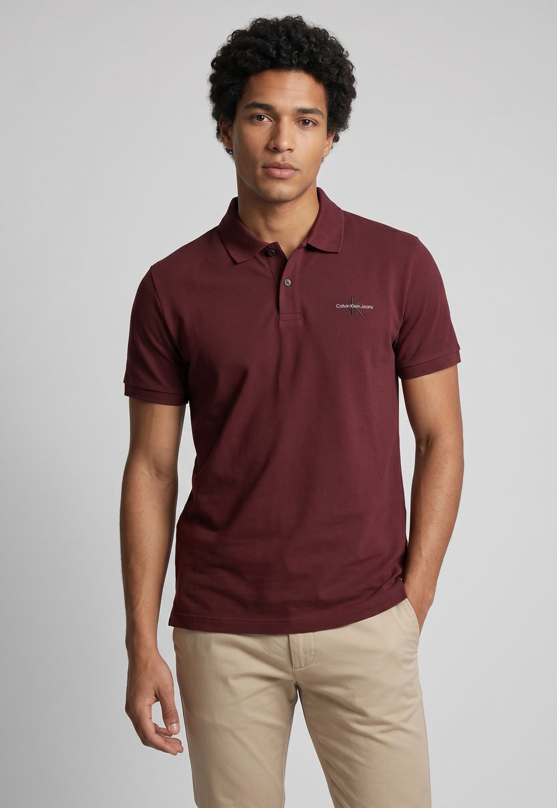 Camisa Polo Masculina Calvin Klein Jeans Logo Re Issue Vinho