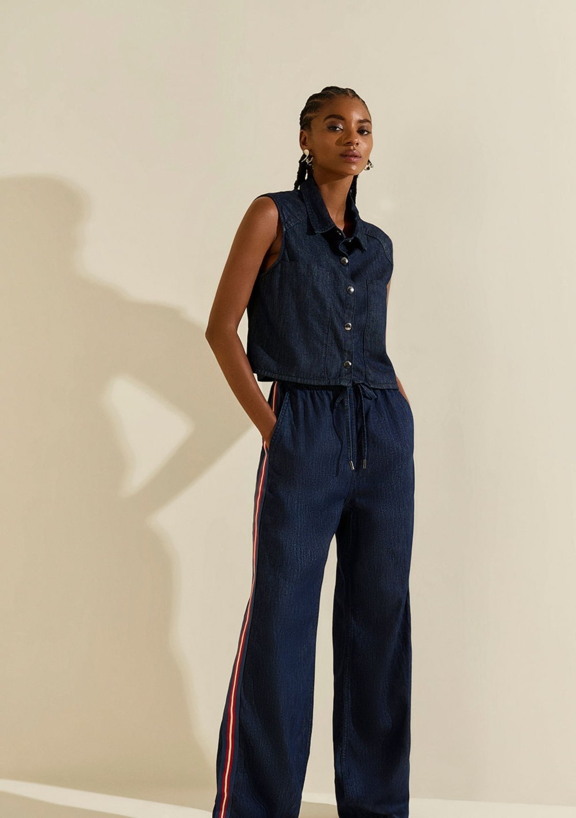 Calça Morena Rosa Pantalona Alta Azul