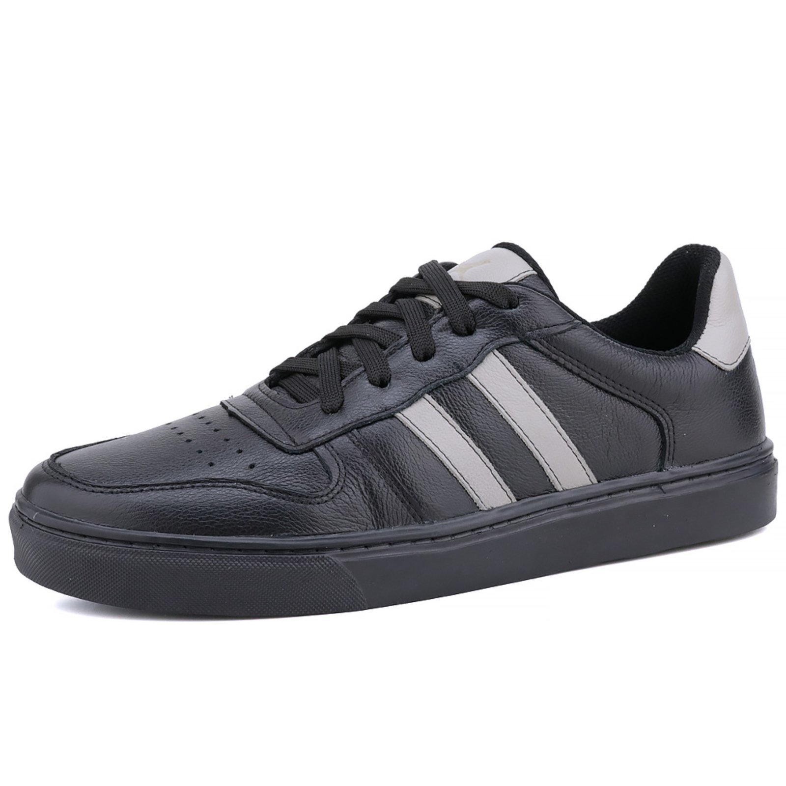 Tênis Casual Mr. Gutt Couro Preto com Cinza