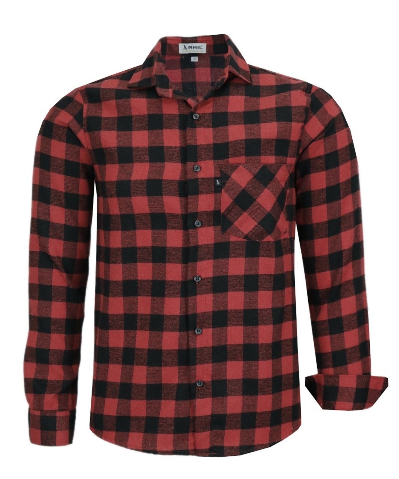 Camisa Flanela Xadrez Amil Cinambar Comfort Com Bolso Manga longa Lançamento Vermelho