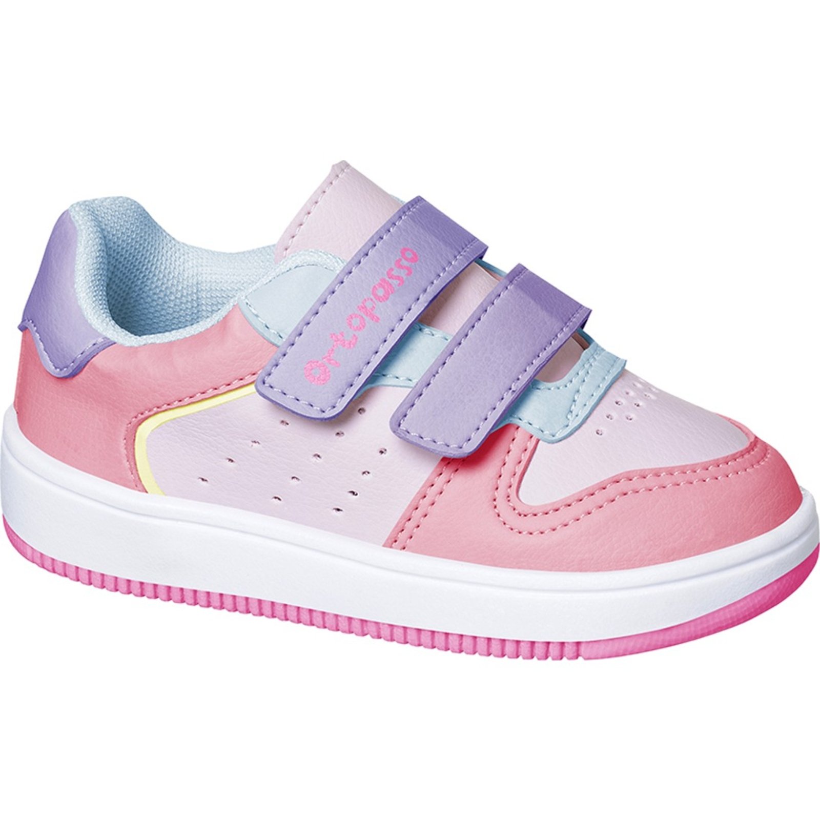 Vista 2 Infantil - Tênis Ortopasso Force One Feminino Confortável Conforto Macio Leve Colorido rosa Ortopasso rosa