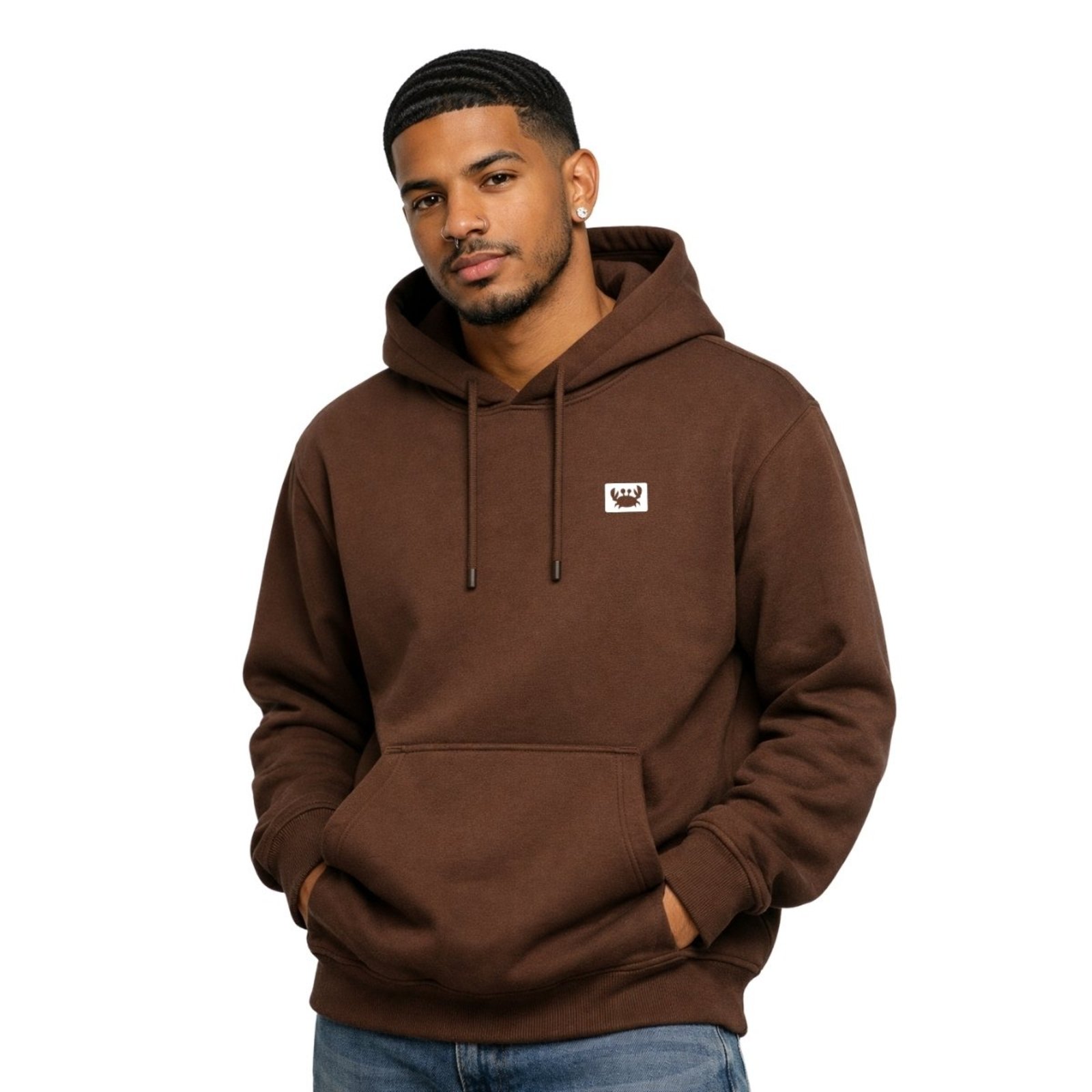 Moletom Relaxado Masculino Canguru Modelo Café Siri 2 Branco Confortável