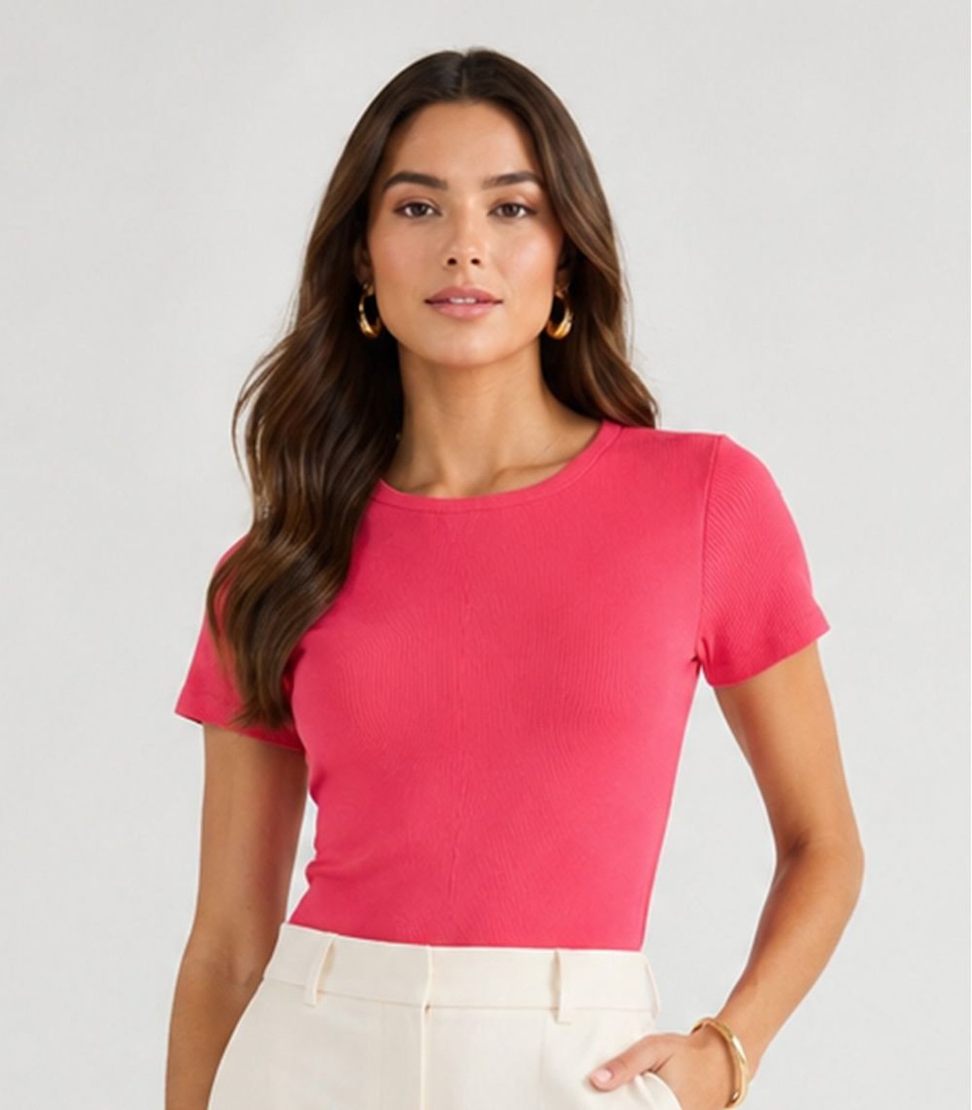 Blusa Feminina Básica Manga Curta Em Ribana Kohmar Vermelho